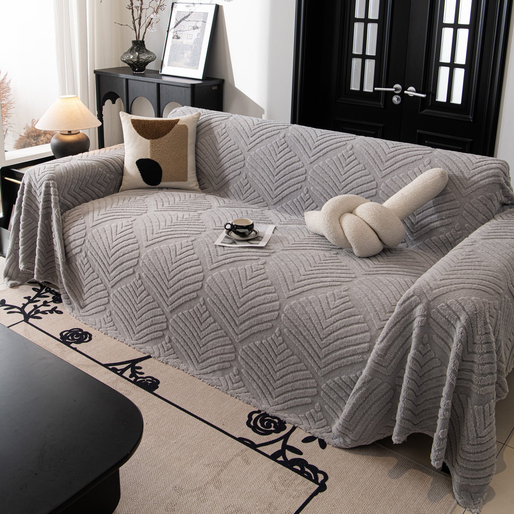 Winter Soft Plush Fleece Sofa Blanket Leaves Jacquard Couch Covers for Couches - Ornate Home