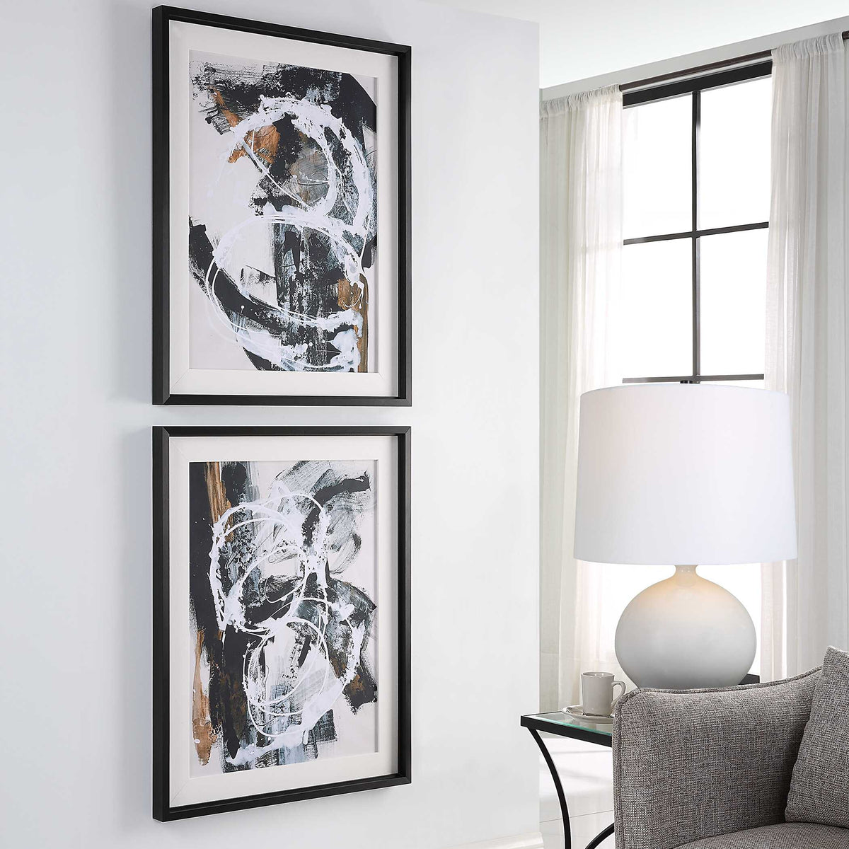 Winterland Black/Brown/White Abstract Prints (Set of 2) - Ornate Home