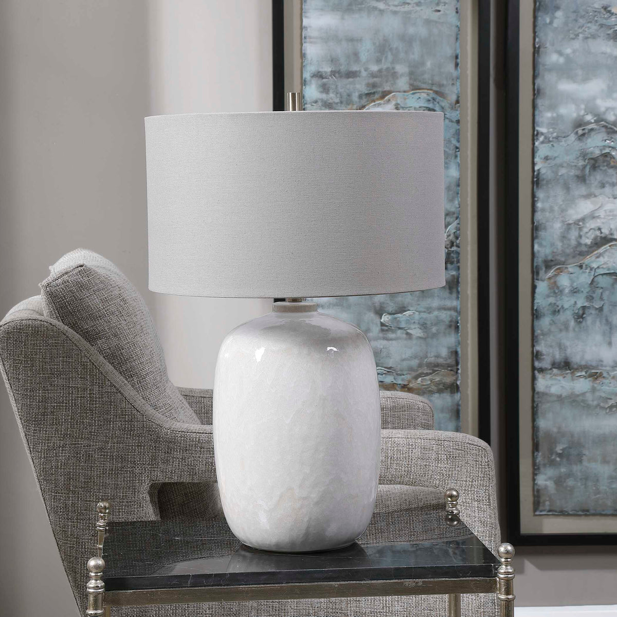 Winterscape White Glaze Table Lamp - Ornate Home