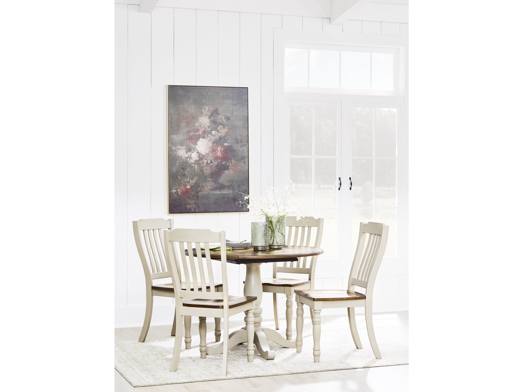 Wirloni Antique White/Brown Dining Table and 4 Chairs - Ornate Home