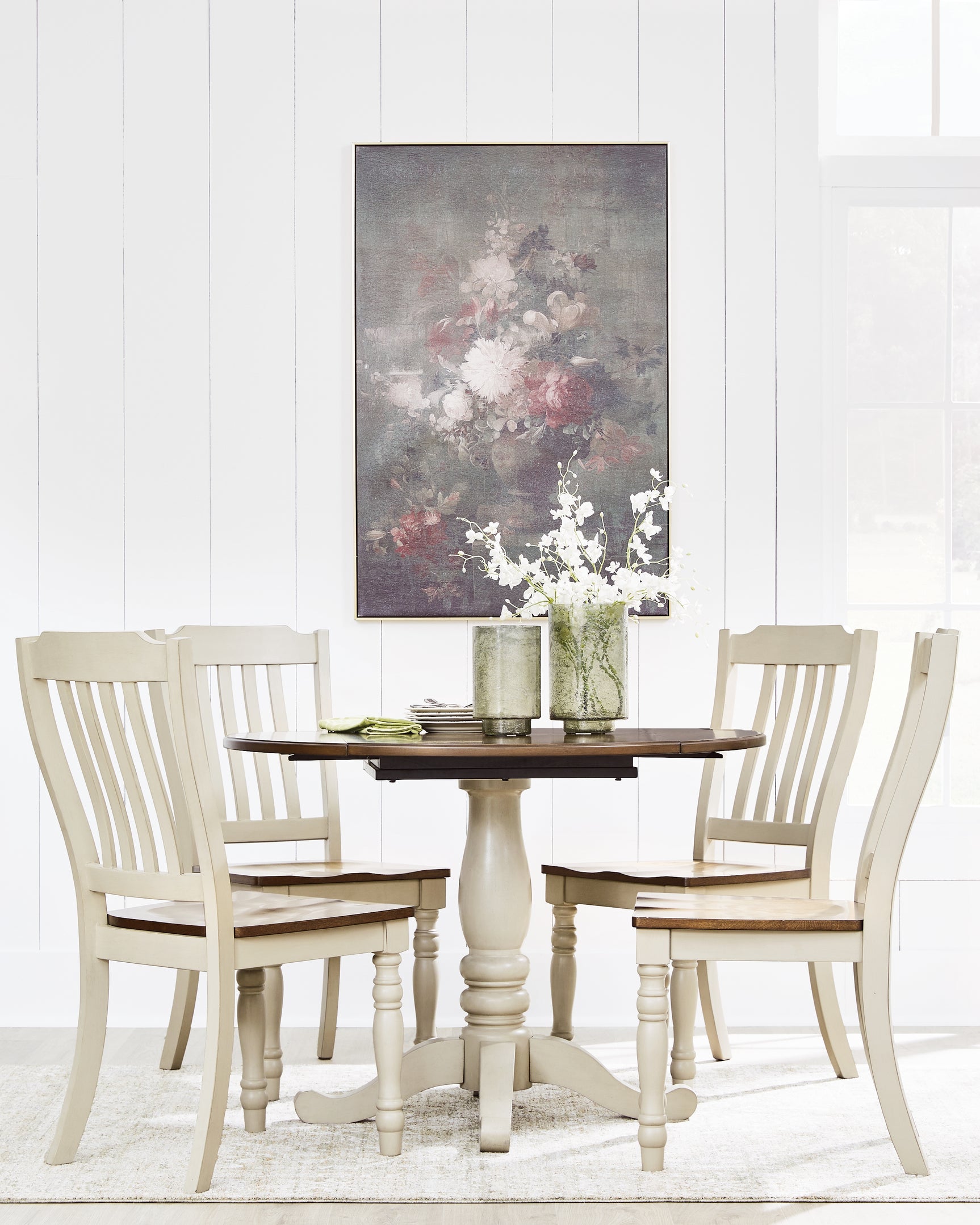 Wirloni Antique White/Brown Dining Table and 4 Chairs - Ornate Home