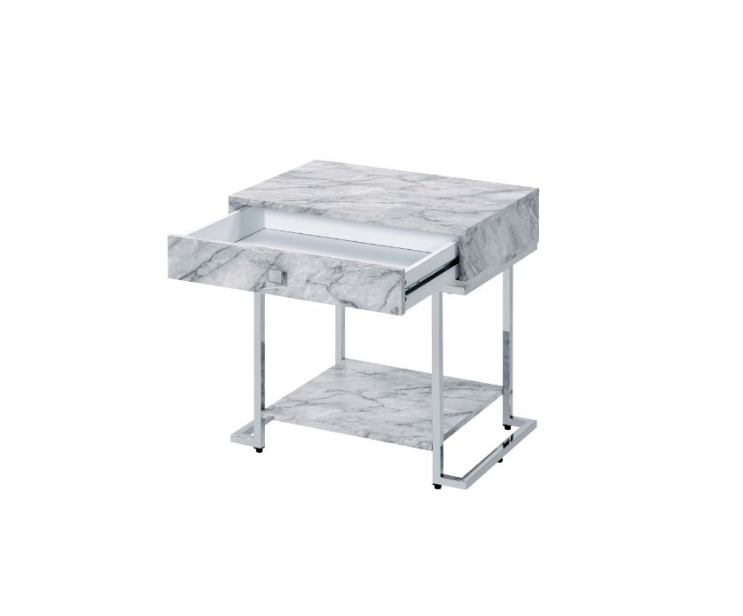 Wither White/Chrome Accent Table - Ornate Home