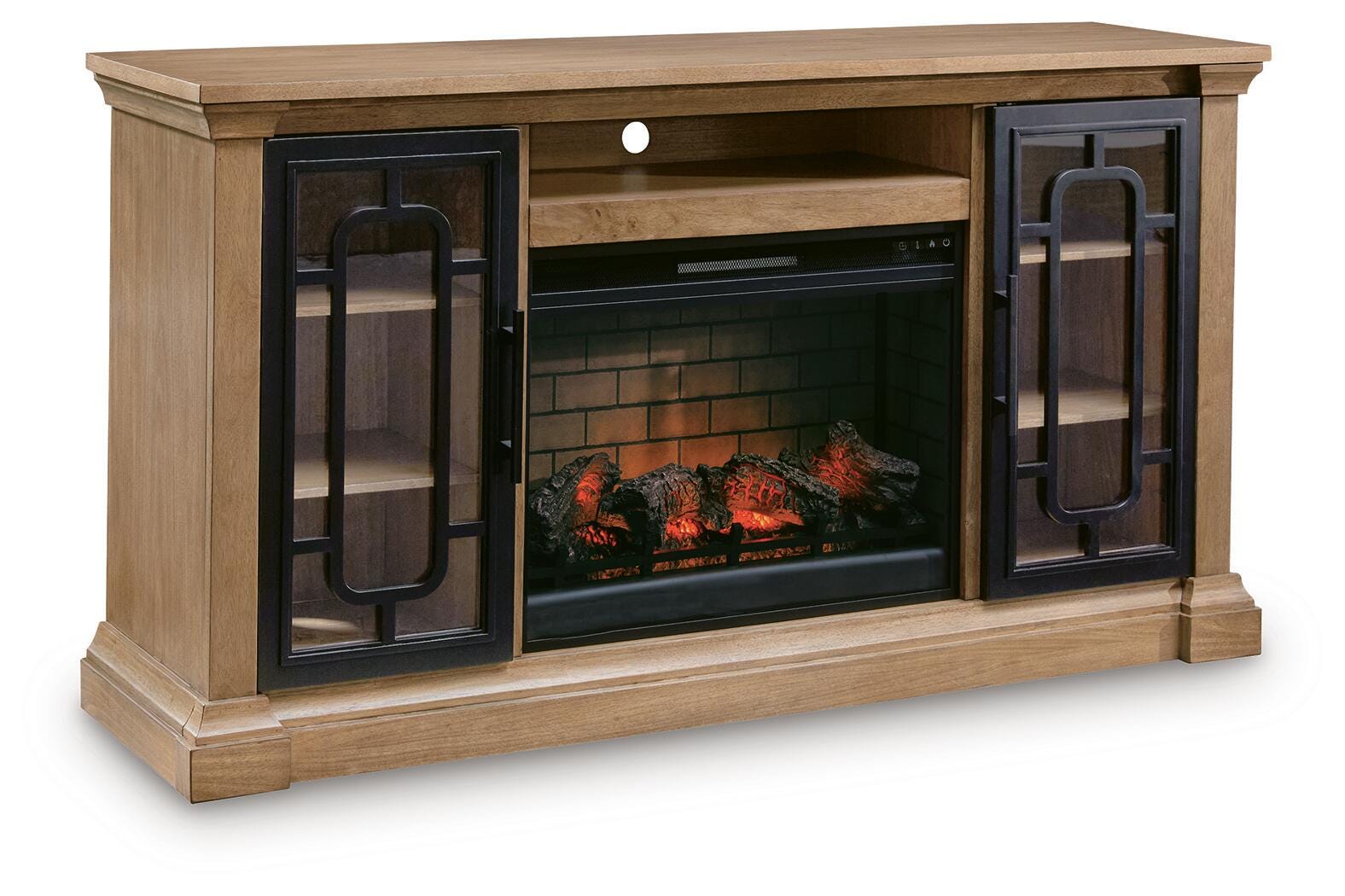 Wittenmyer Natural/Black 72" TV Stand with Electric Fireplace - Ornate Home
