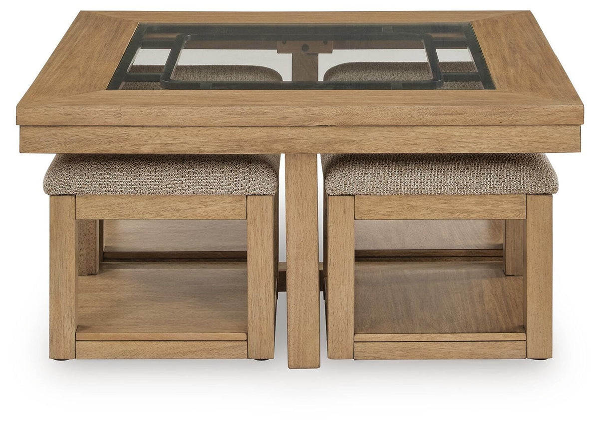 Wittenmyer Natural/Black Coffee Table with 4 Stools (Set of 5) - Ornate Home