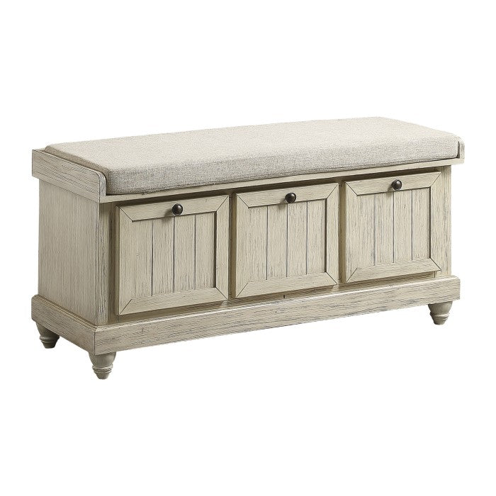 Woodwell Antique White Lift Top Storage Bench - Ornate Home