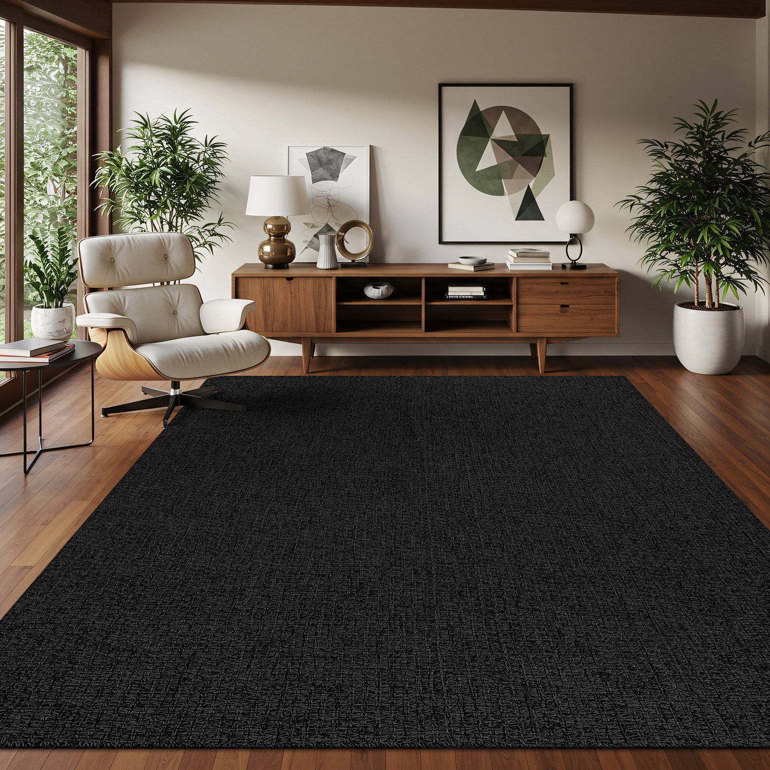Woolen Dark Gray Jute-Look Area Rug | High-Traffic Ready - Ornate Home
