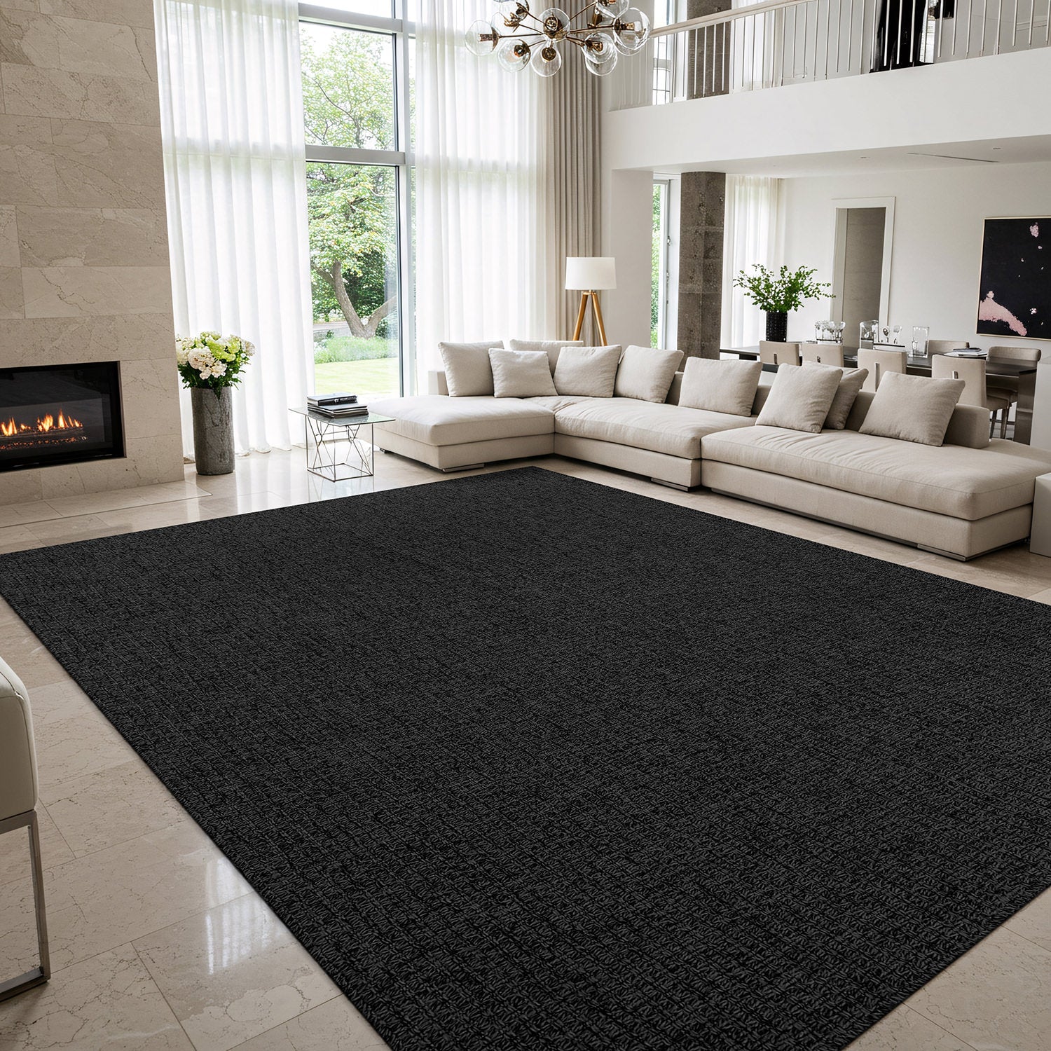 Woolen Dark Gray Jute-Look Area Rug | High-Traffic Ready - Ornate Home
