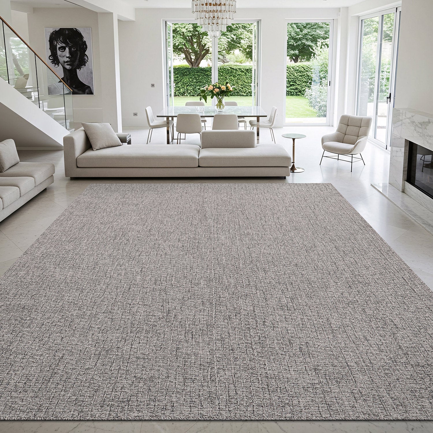 Woolen Gray Easy Jute-Look Rug | Easy Care Indoor & Outdoor - Ornate Home