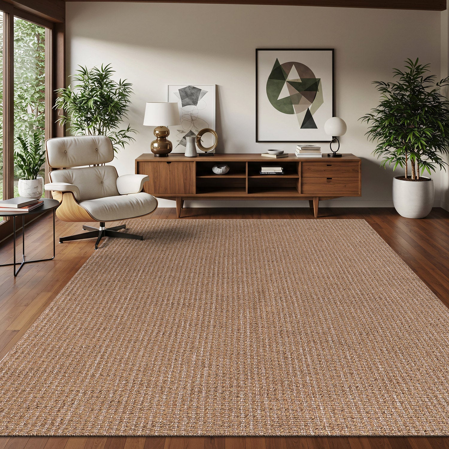 Woolen Natural Jute-Look Area Rug | Classic Earthy Style - Ornate Home