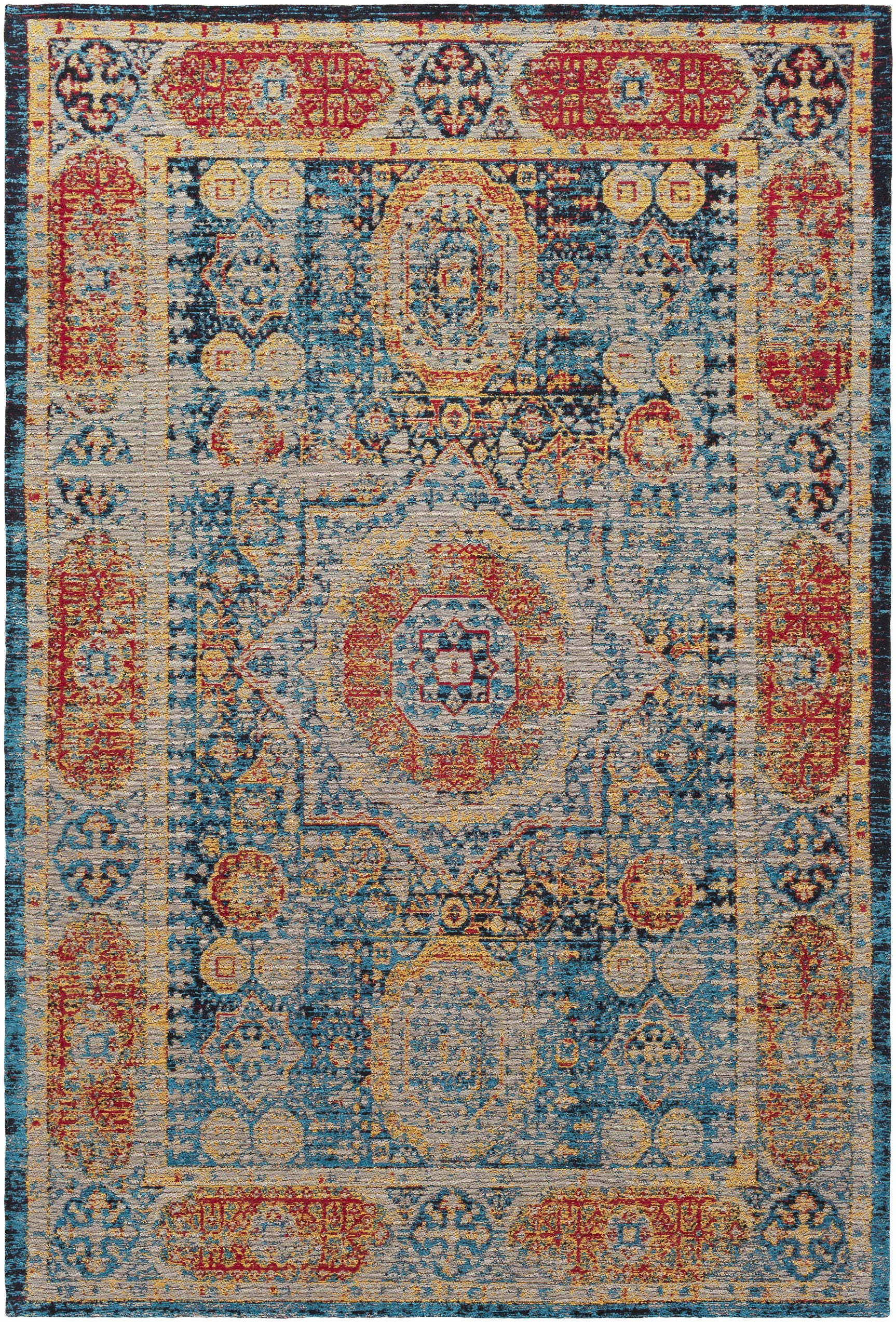 Wrangell Blue/Red Damask Carpet - Clearance - Ornate Home