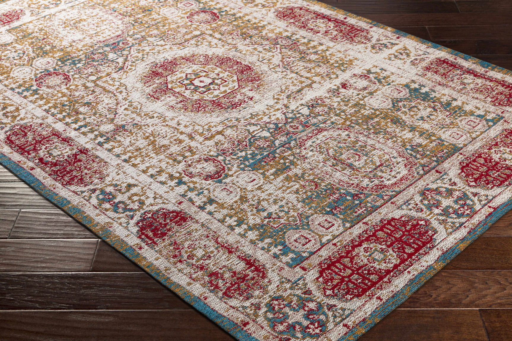 Wrangell Mustard/Red Damask Carpet Area Rug - Clearance - Ornate Home