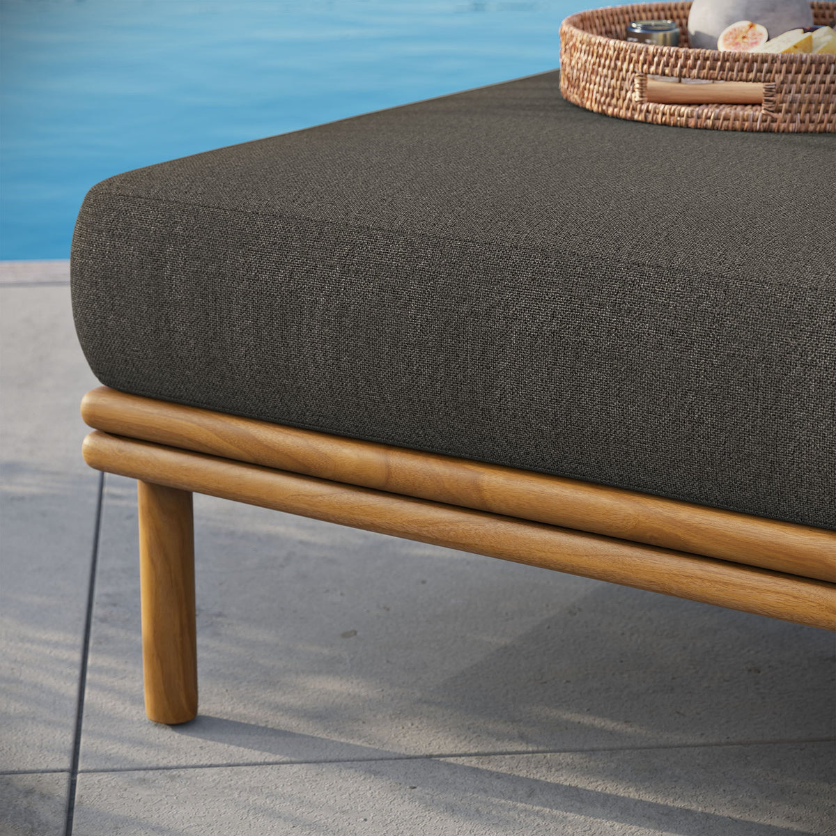 Wren Natural Flint Gray Outdoor Patio Teak Wood Ottoman - Ornate Home