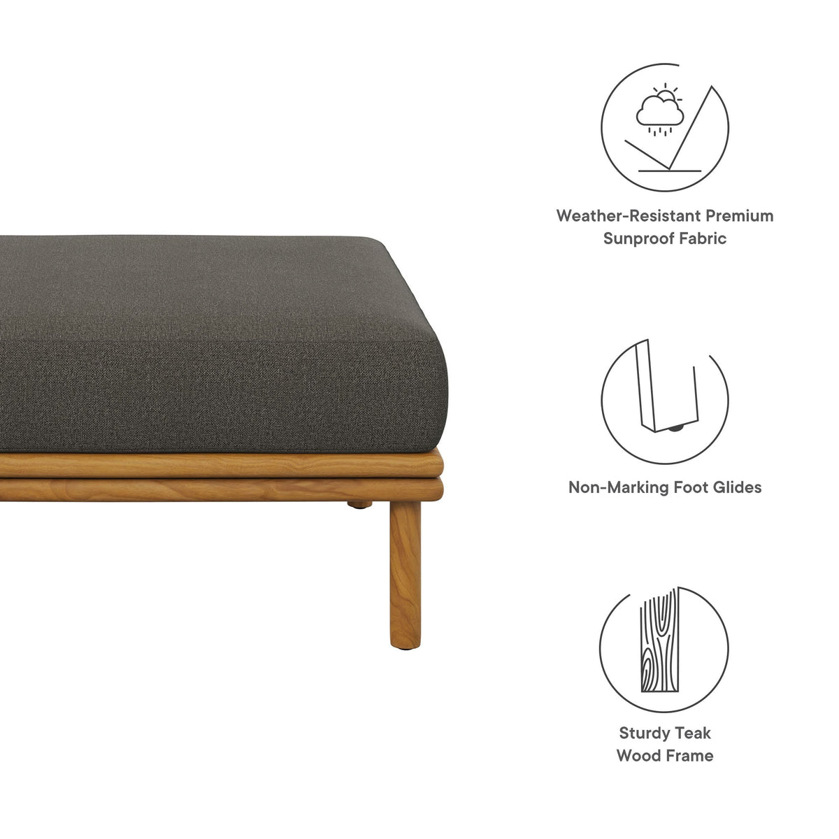 Wren Natural Flint Gray Outdoor Patio Teak Wood Ottoman - Ornate Home