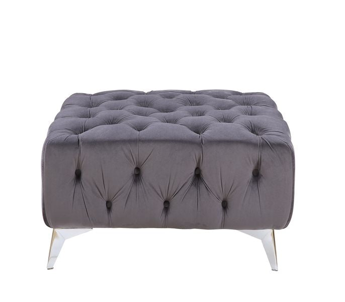 Wugtyx Dark GrayVelvet Ottoman - Ornate Home