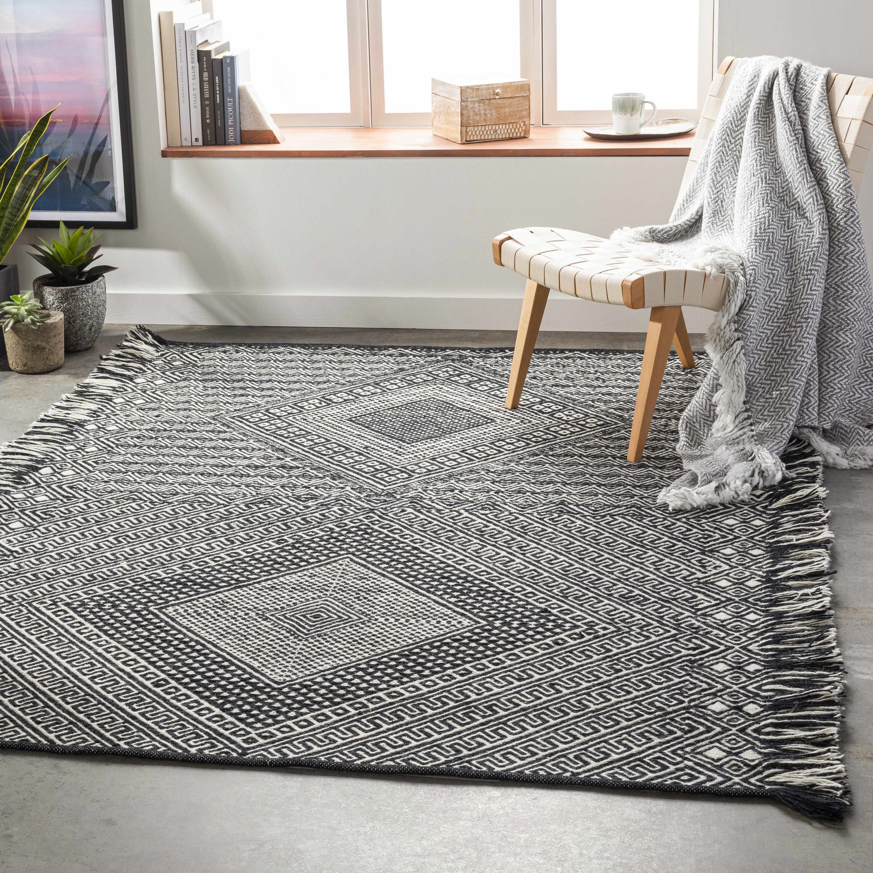 Wundowie Black&Ivory Diamond Wool Rug - Clearance - Ornate Home