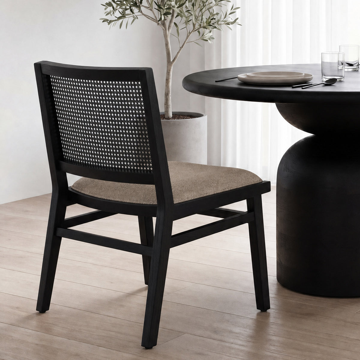 Wynn Beige/Black Cane Back Dining Side Chair (Set of 2)