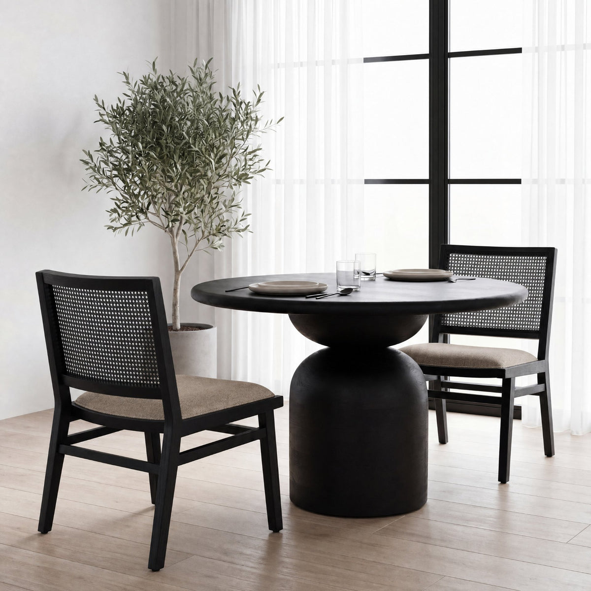 Wynn Beige/Black Cane Back Dining Side Chair (Set of 2)