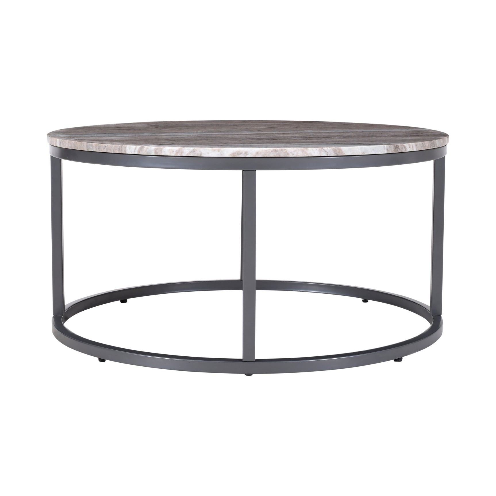 Wynn Grey/Gunmetal Marble Round Cocktail Table - Ornate Home