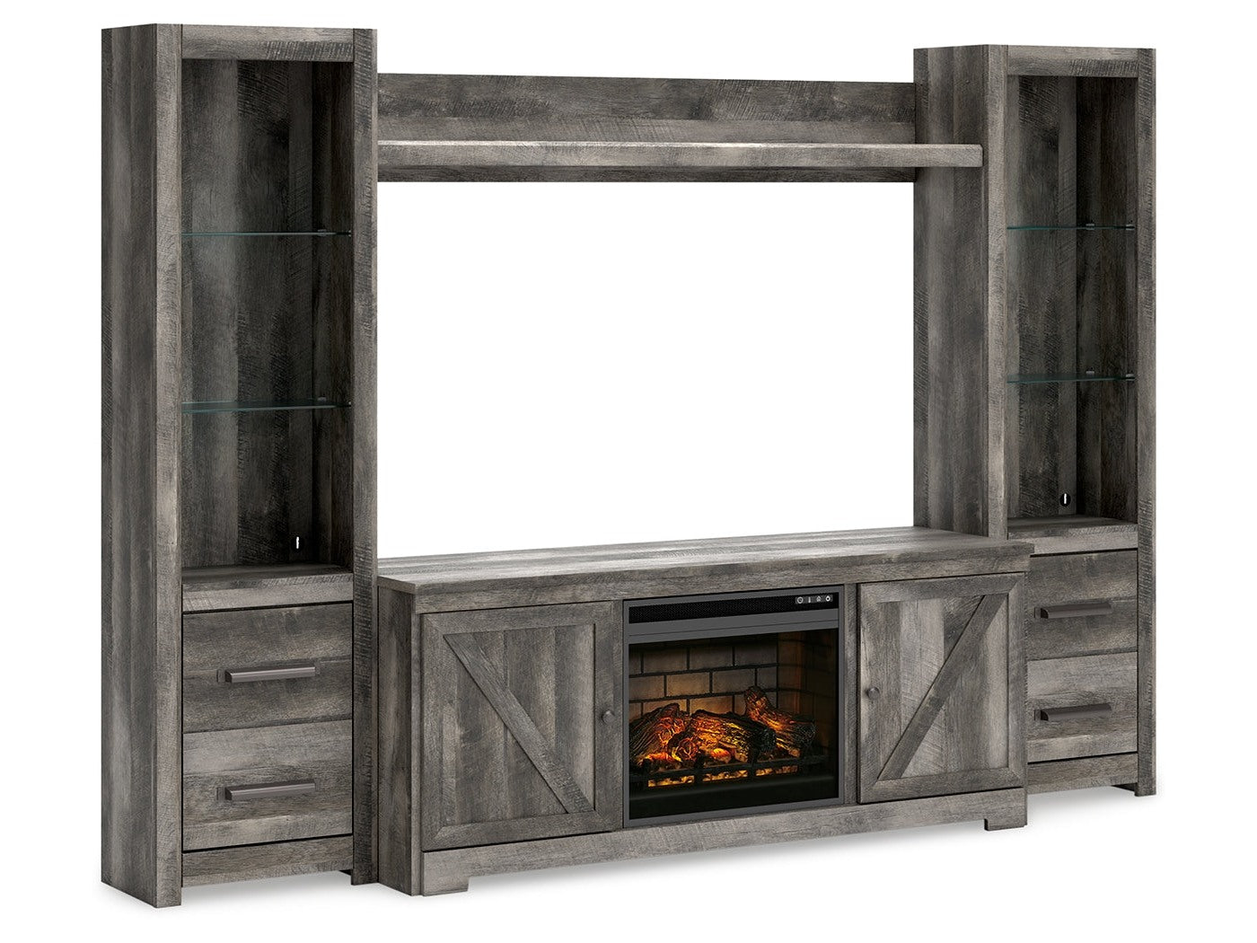 Wynnlow Gray 4-Piece Entertainment Center with Electric Fireplace (Online Special Price) (Fireplace Wood-look fireplace) - Ornate Home