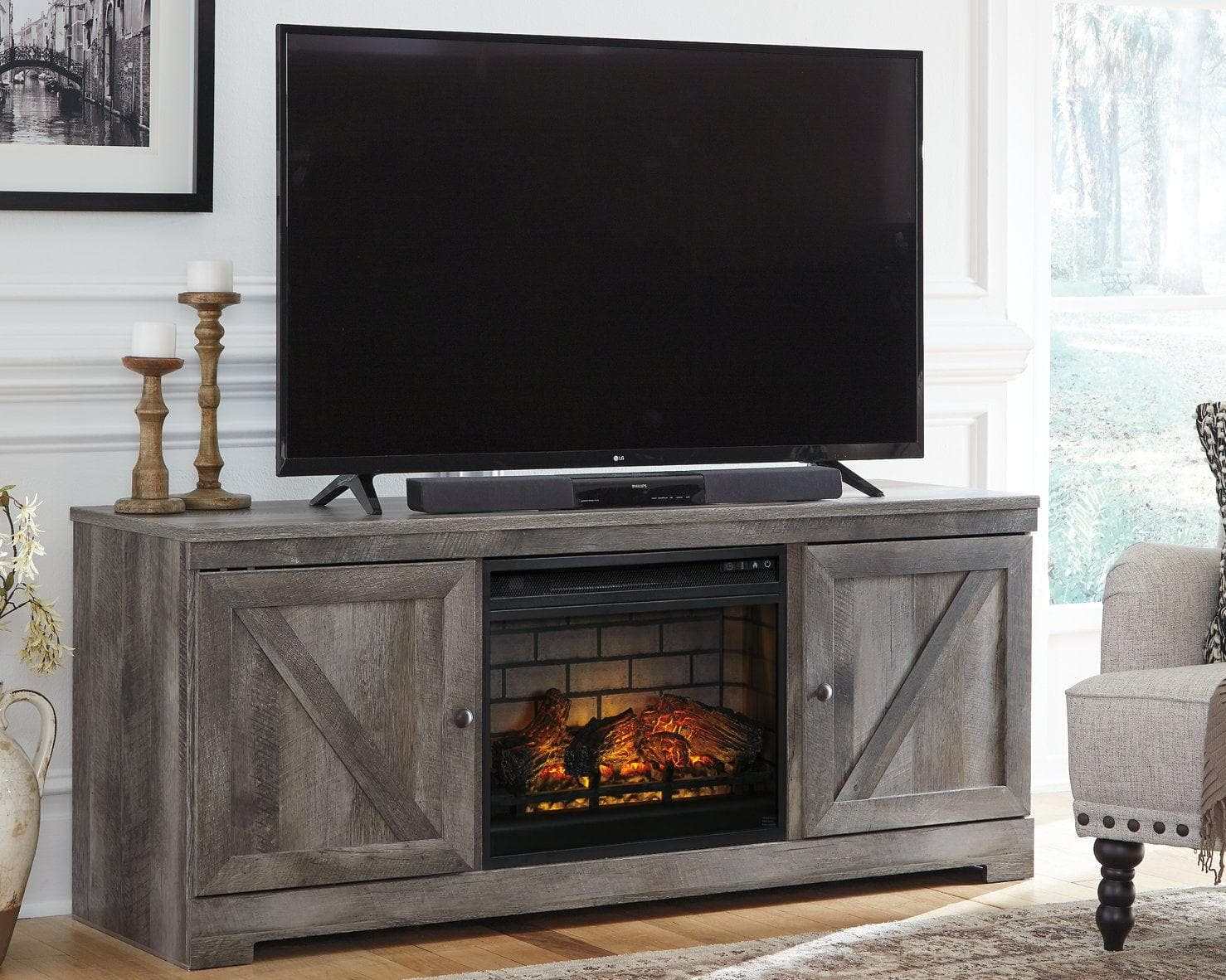 Wynnlow Gray 63" TV Stand w/ Electric Fireplace Insert (Online Special Price) - Ornate Home