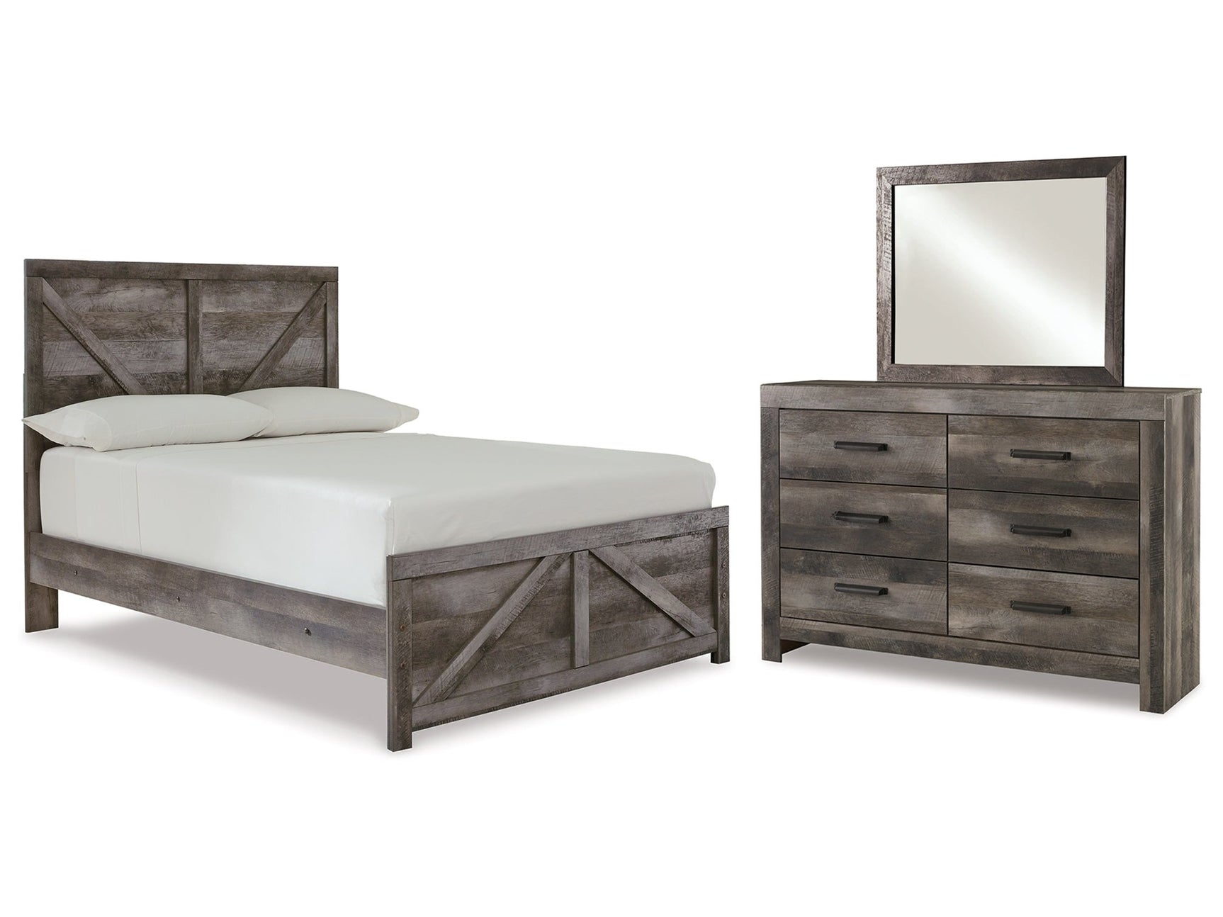 Wynnlow Gray Full Crossbuck Panel Bed, Dresser and Mirror (Online Special Price) - Ornate Home