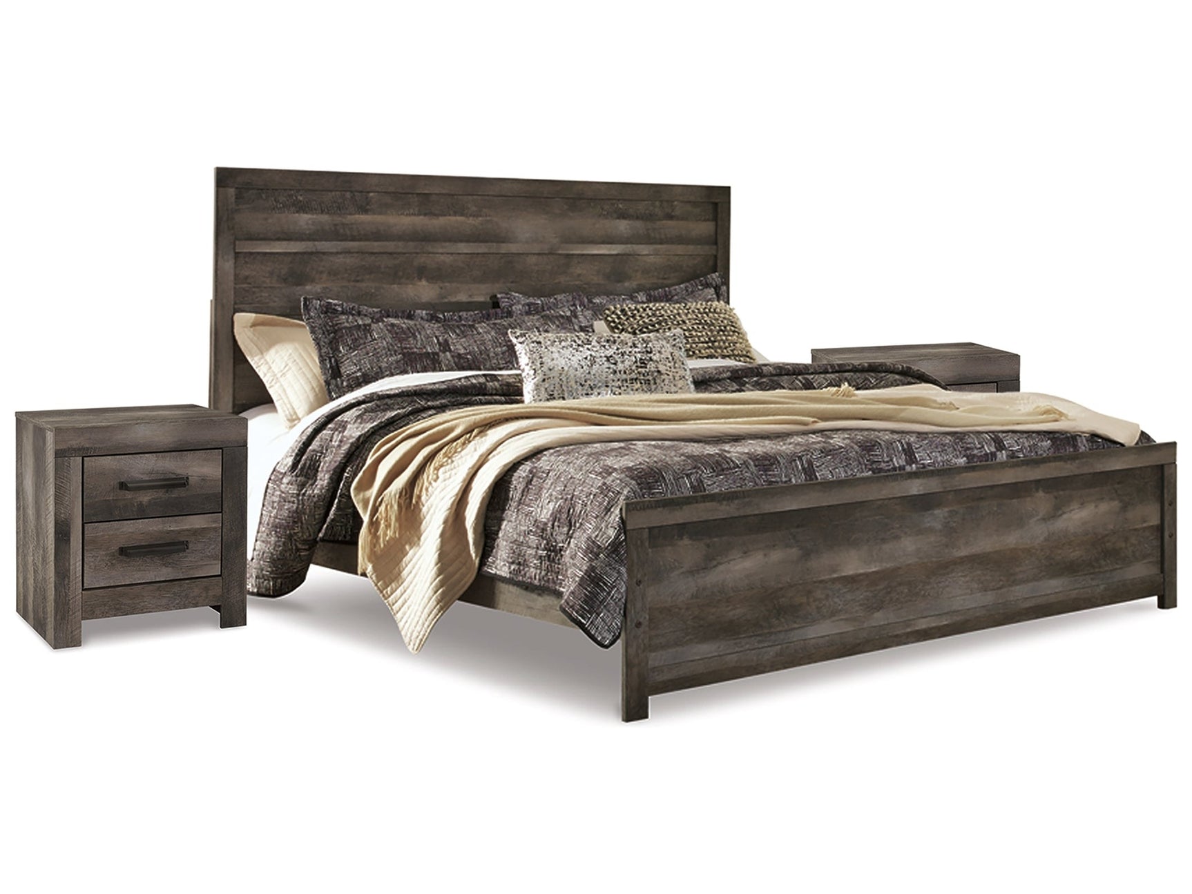 Wynnlow Gray King Panel Bedroom Set with 2 Nightstands - Ornate Home