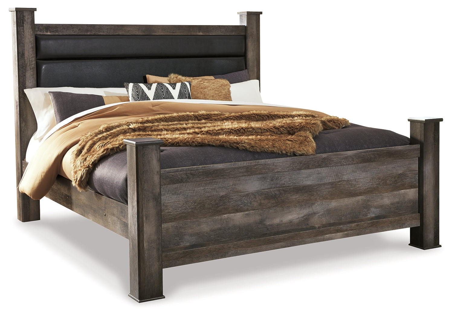Wynnlow Gray King Poster Bedroom Set with Dresser, Mirror and 2 Nightstands (Online Special Price) - Ornate Home