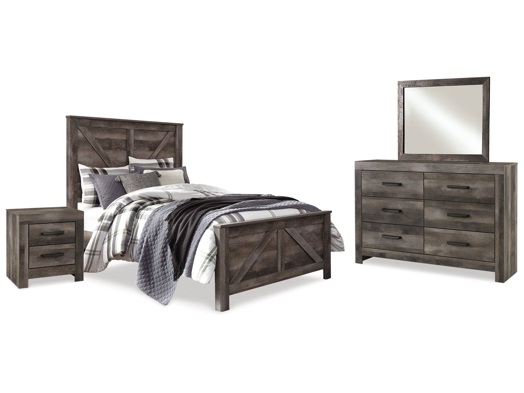 Wynnlow Gray Queen Crossbuck Panel Bedroom Set with Dresser, Mirror, and Nightstand - Ornate Home