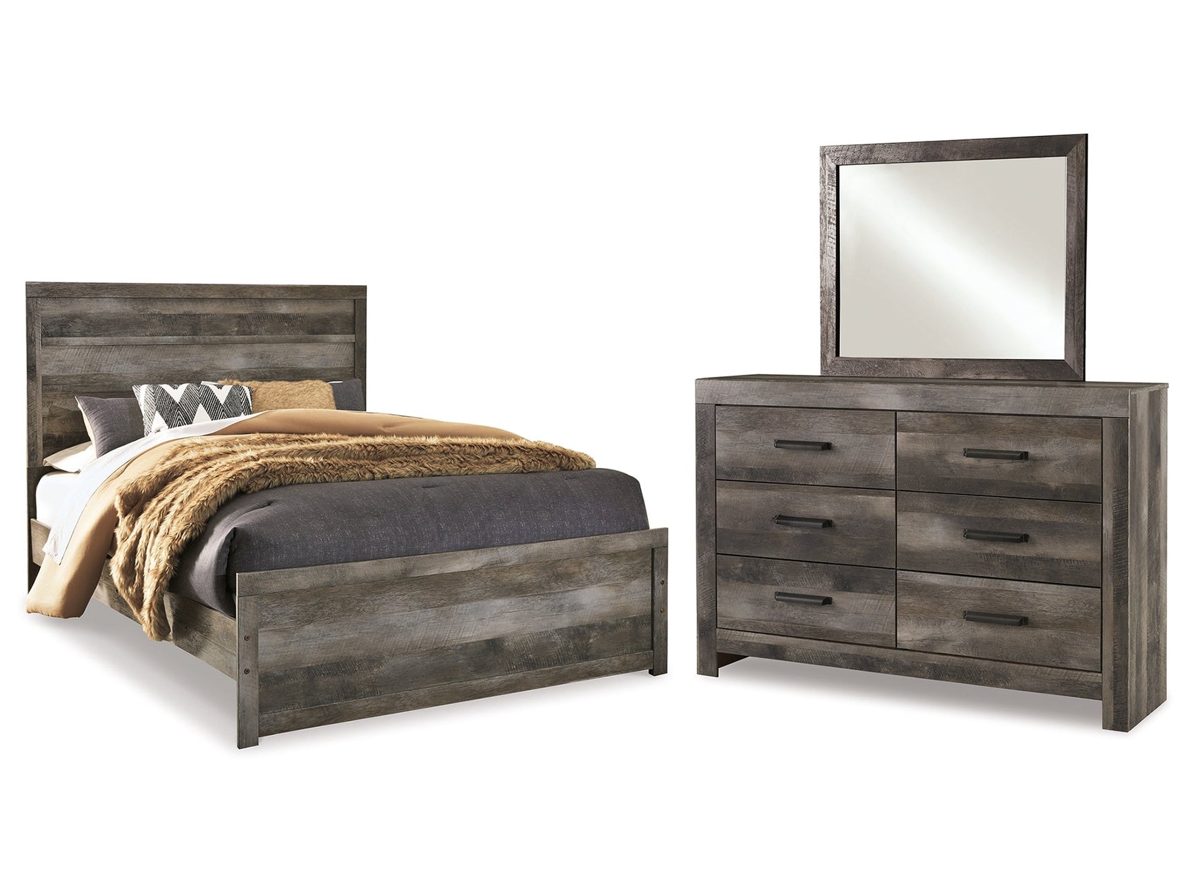 Wynnlow Gray Queen Panel Bed, Dresser and Mirror - Ornate Home