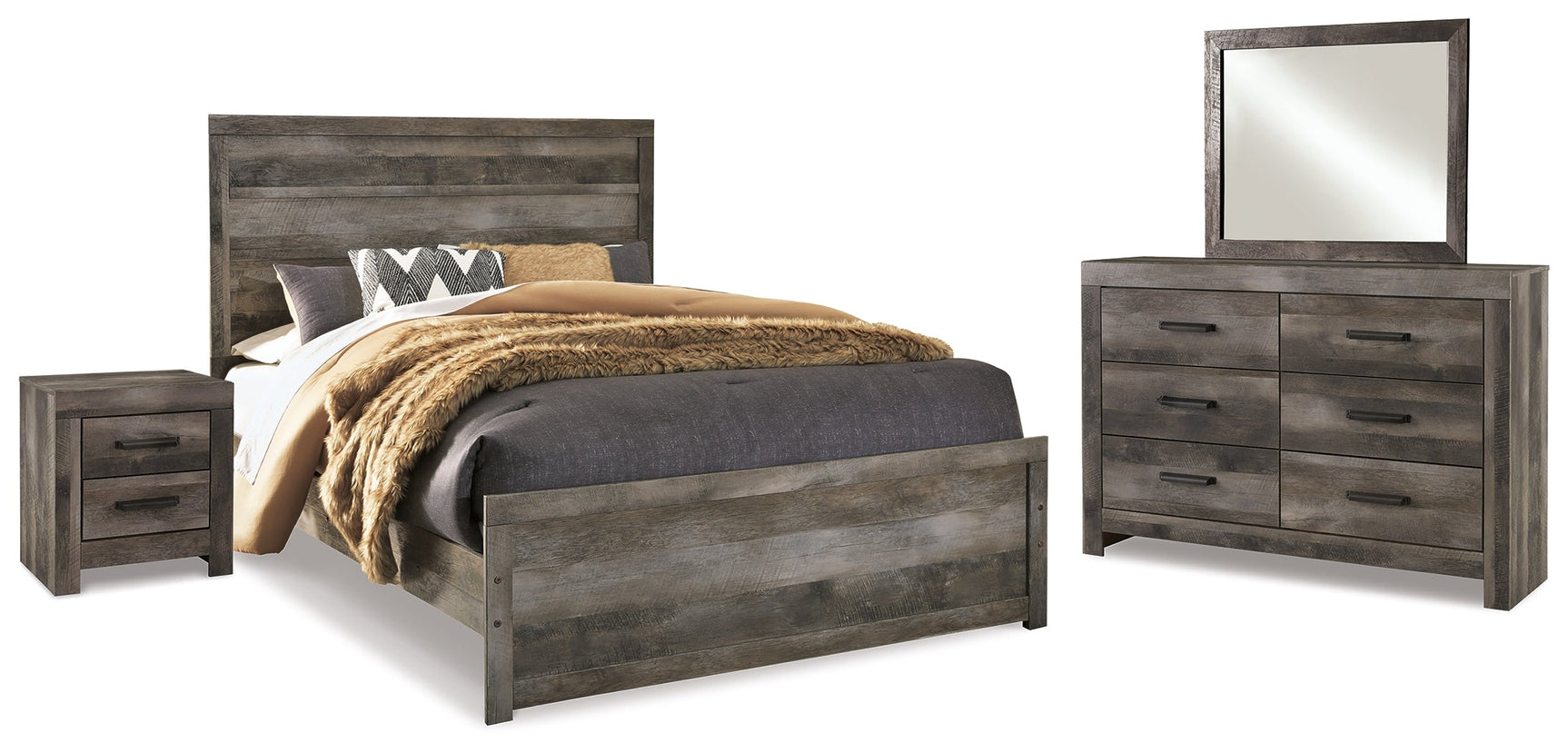 Wynnlow Gray Queen Panel Bedroom Set with Mirrored Dresser and Nightstand (Online Special Price) - Ornate Home