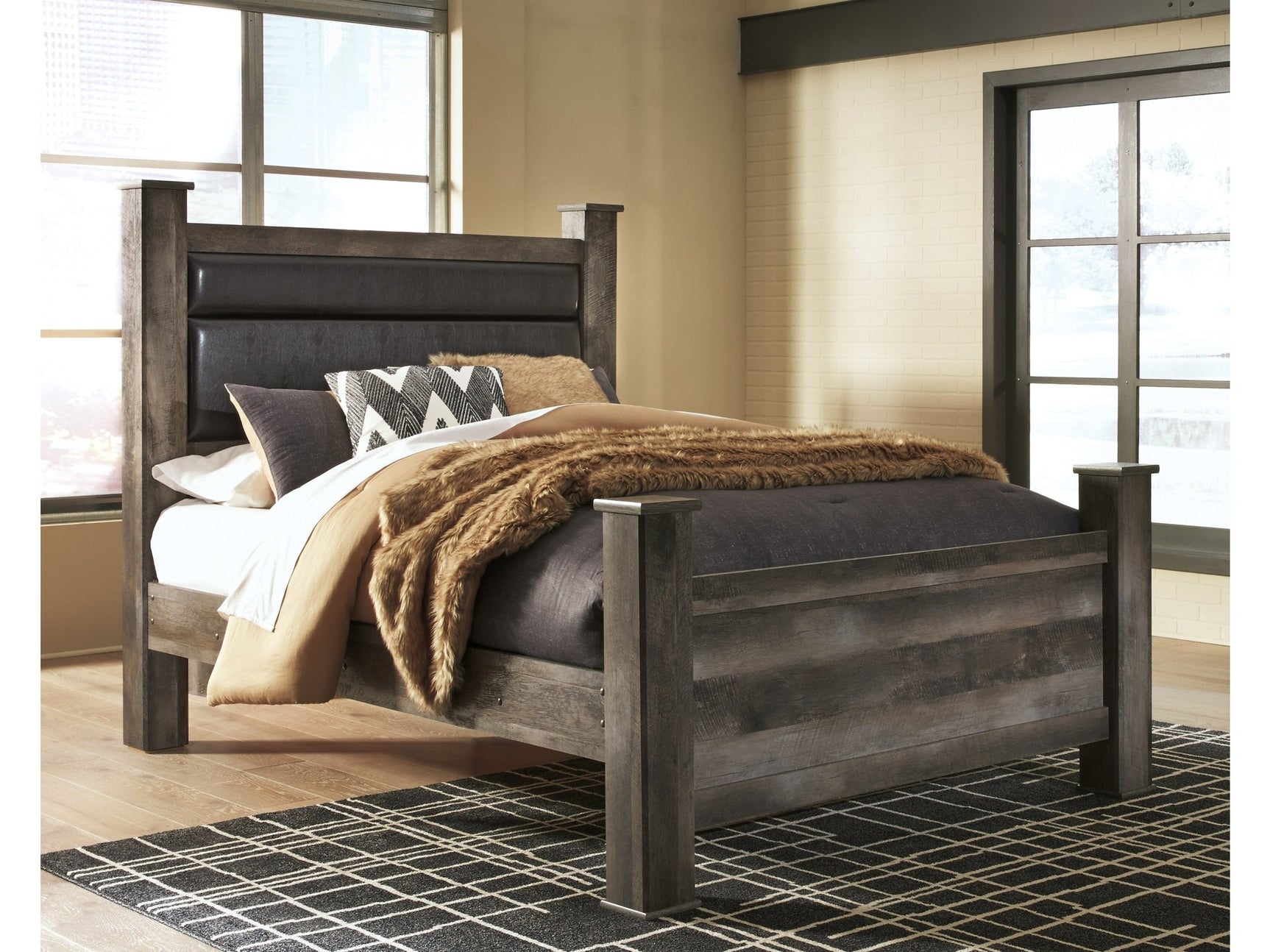 Wynnlow Gray Queen Upholstered Poster Bed - Ornate Home