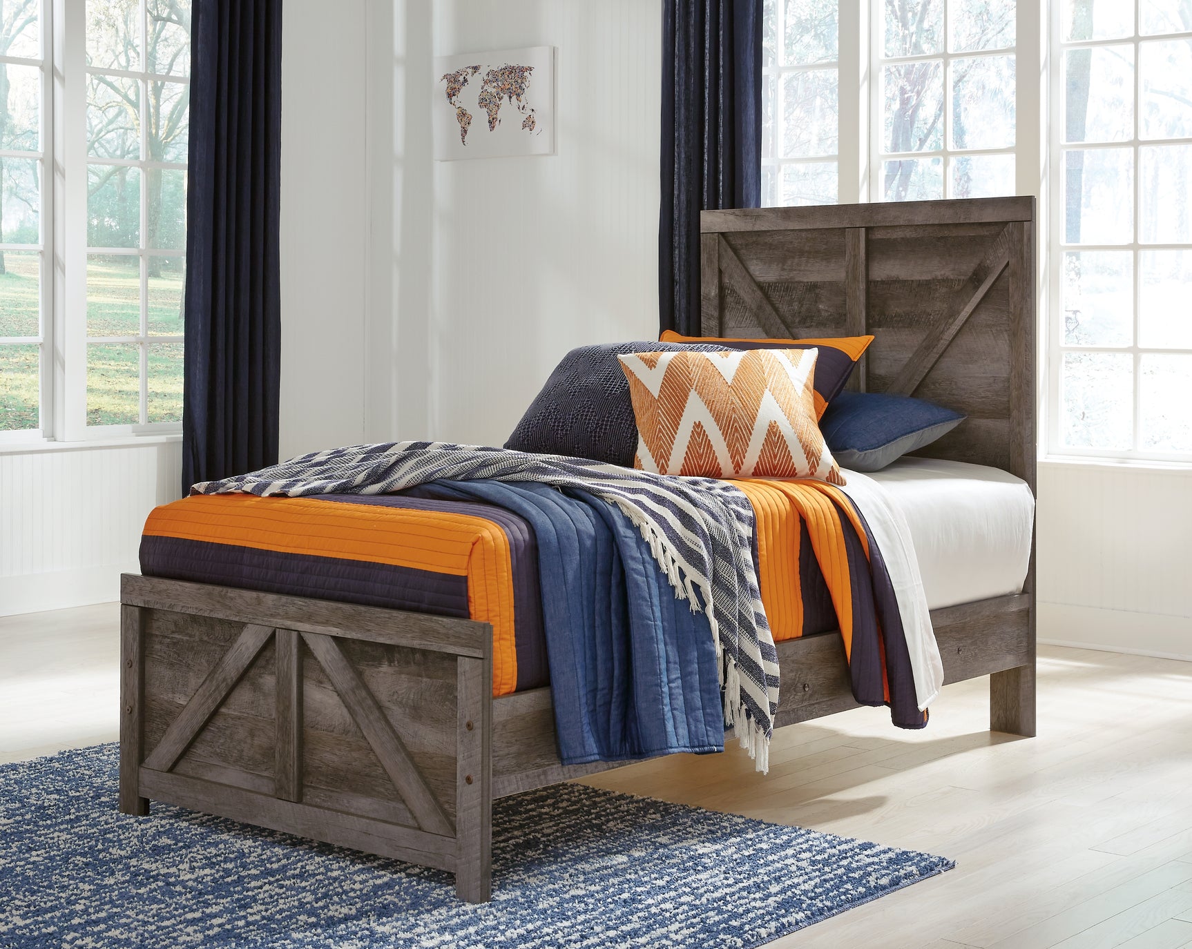 Wynnlow Gray Twin Crossbuck Panel Bed, Dresser and Mirror (Online Special Price) - Ornate Home