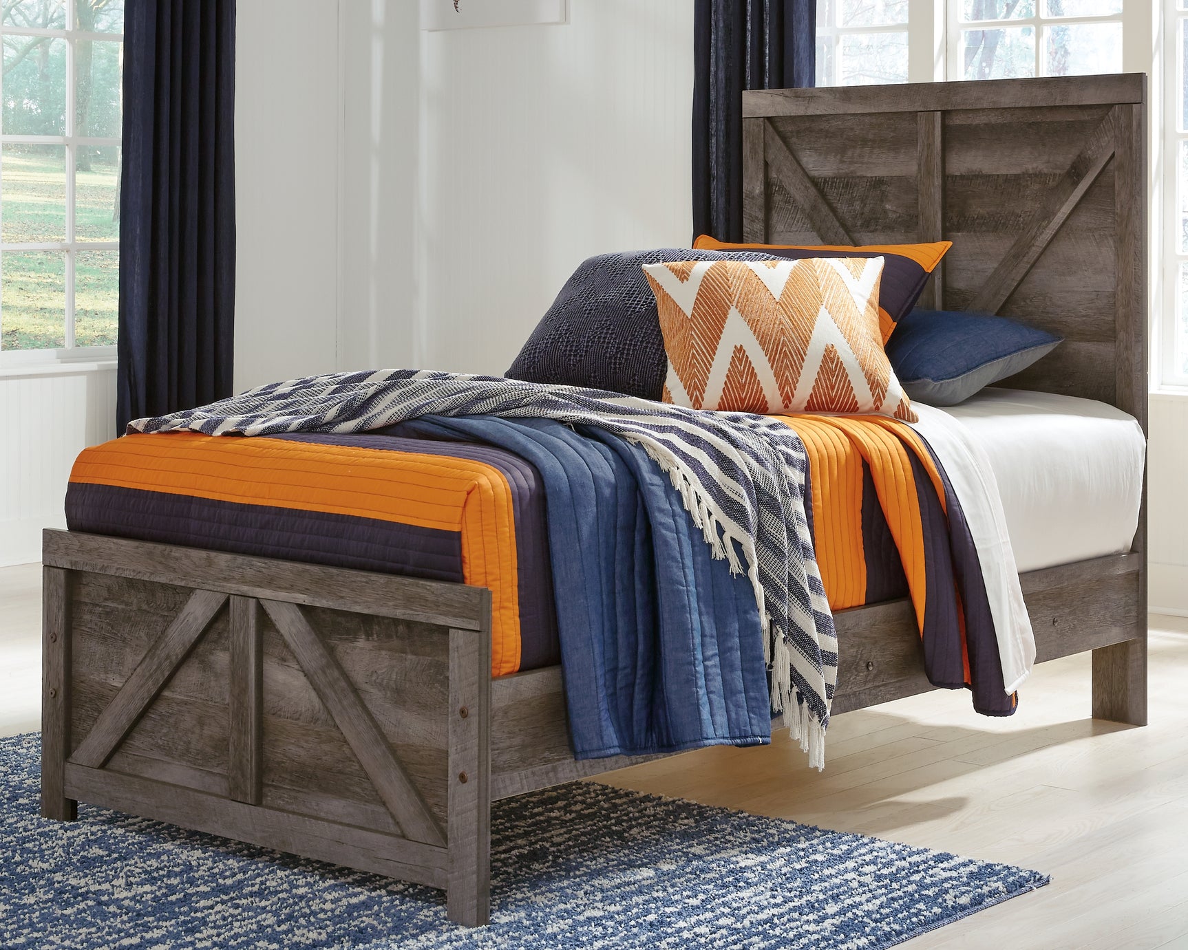 Wynnlow Gray Twin Crossbuck Panel Bed - Ornate Home