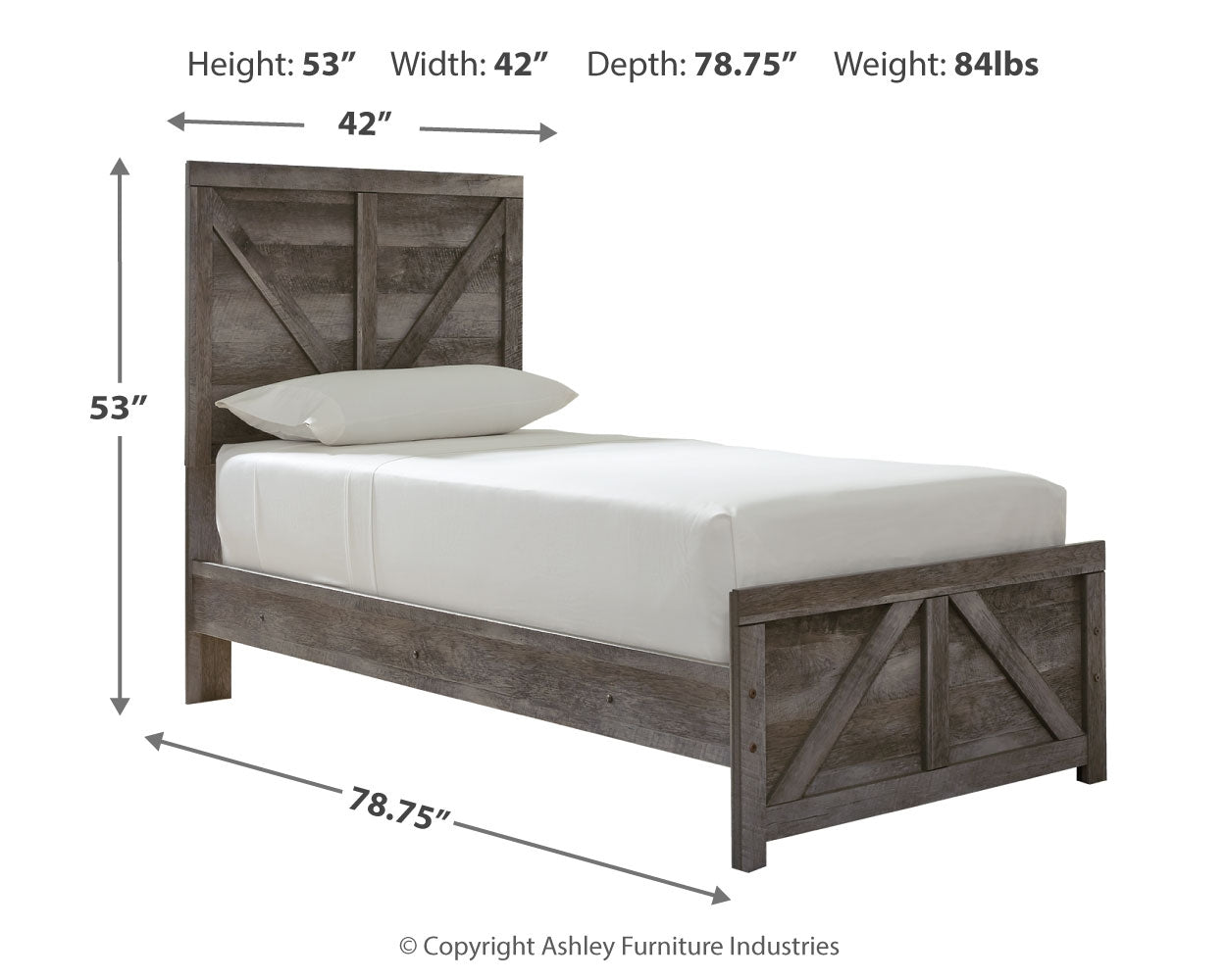 Wynnlow Gray Twin Crossbuck Panel Bed and 2 Nightstands (Online Special Price) - Ornate Home
