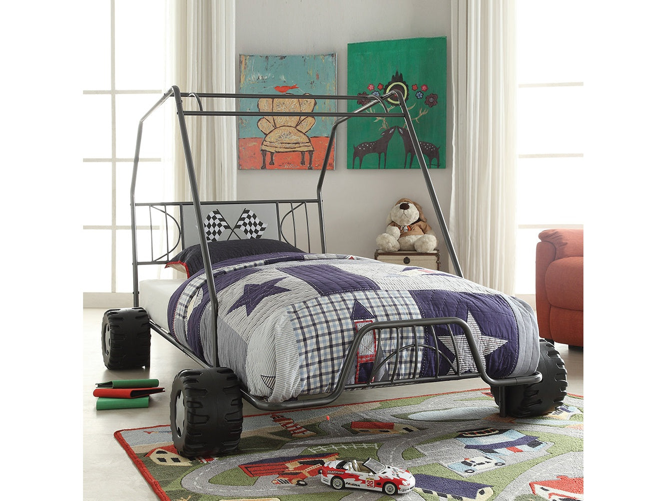 Xander Gunmetal Go Kart Twin Bed - Ornate Home
