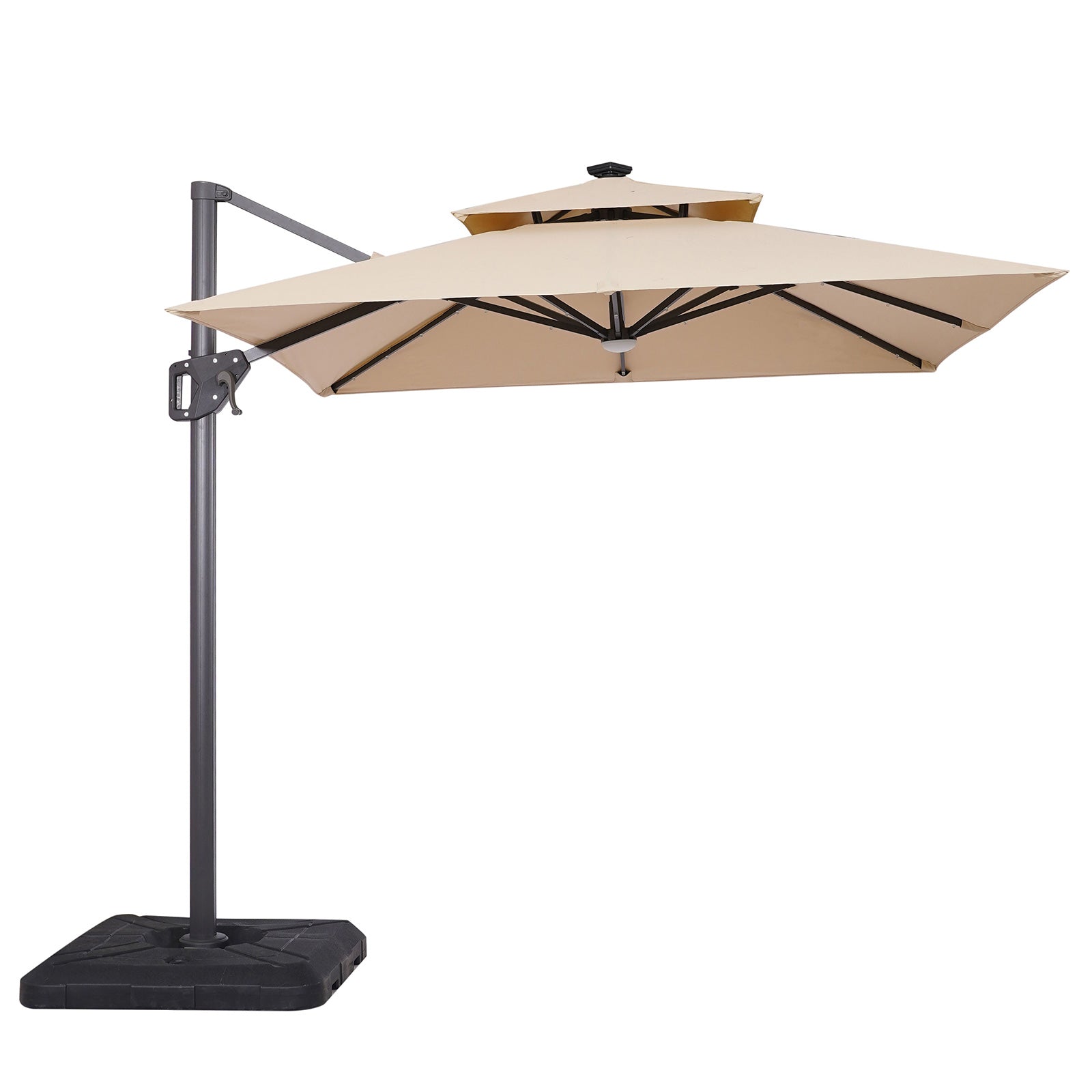 Xico Beige 8 FT Square Umbrella w/ Double Top and LED Light + 37" Large Base - Ornate Home