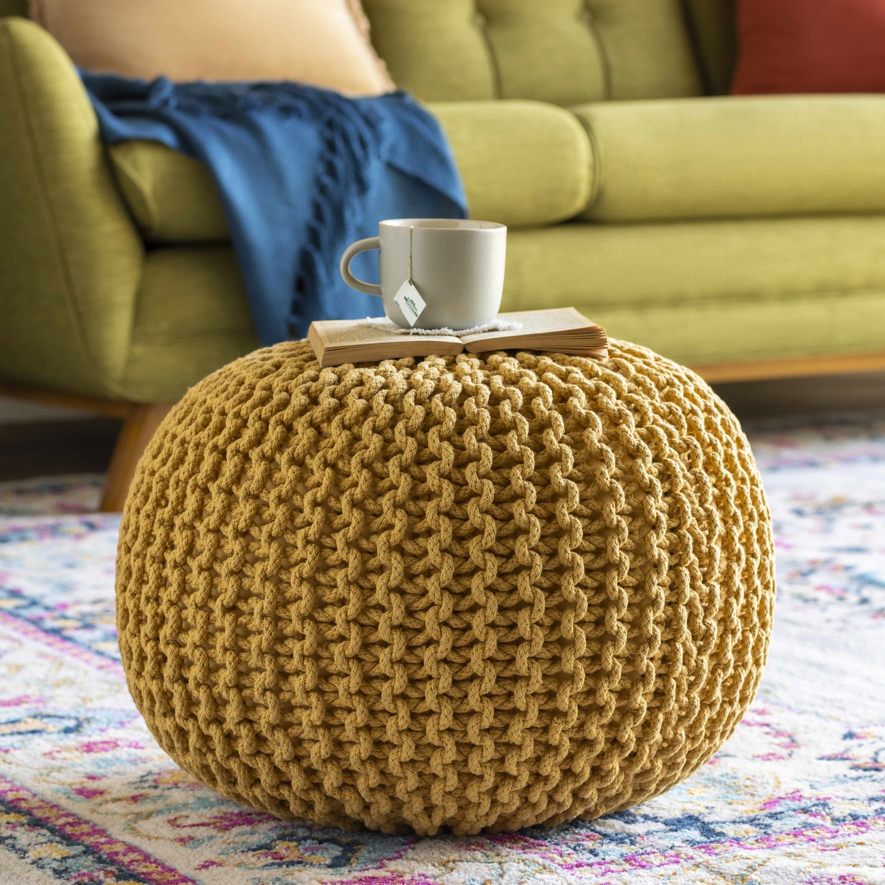 Yablanitsa Orange Knitted Pouf - Ornate Home