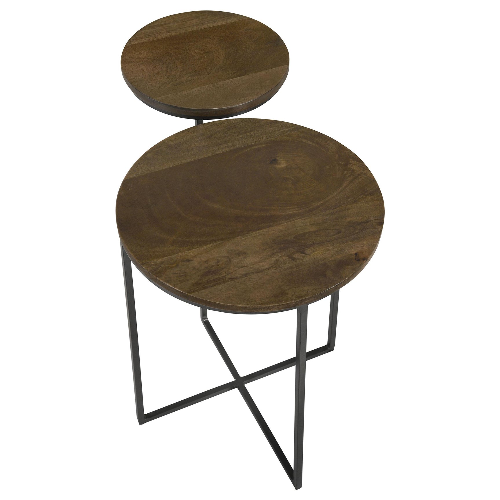 Yael Natural and Gunmetal Round Mango Wood Accent Side Table - Ornate Home