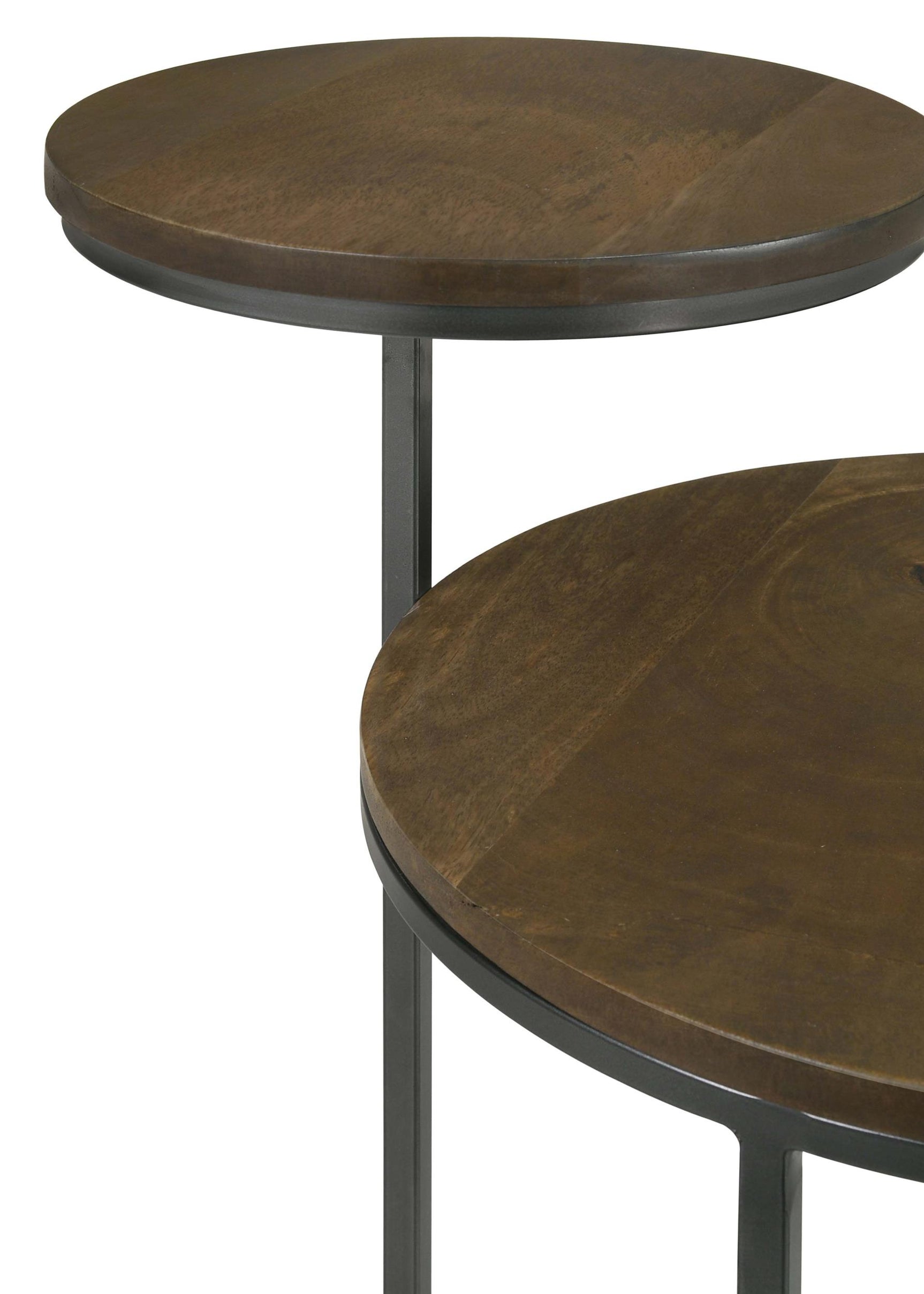 Yael Natural and Gunmetal Round Mango Wood Accent Side Table - Ornate Home