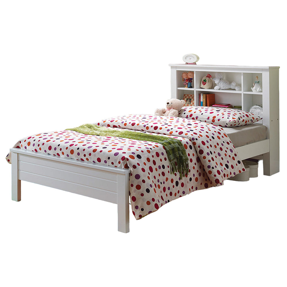 Yara White Twin Bed w/HB Bookcase - Ornate Home