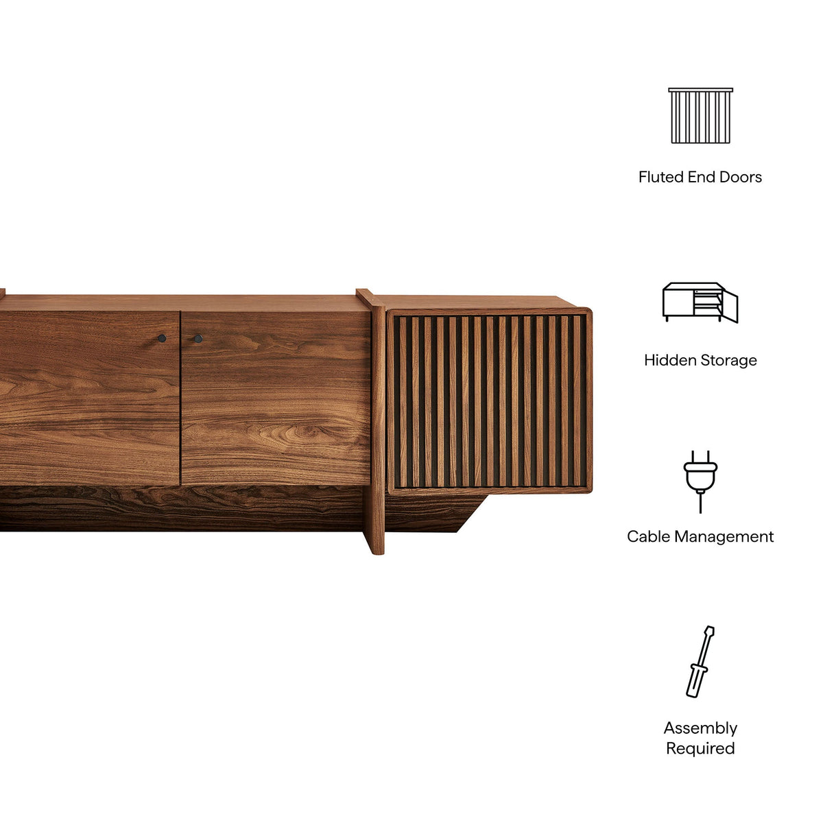 Yarrow Walnut 77 Inch Fluted Four Door TV Stand