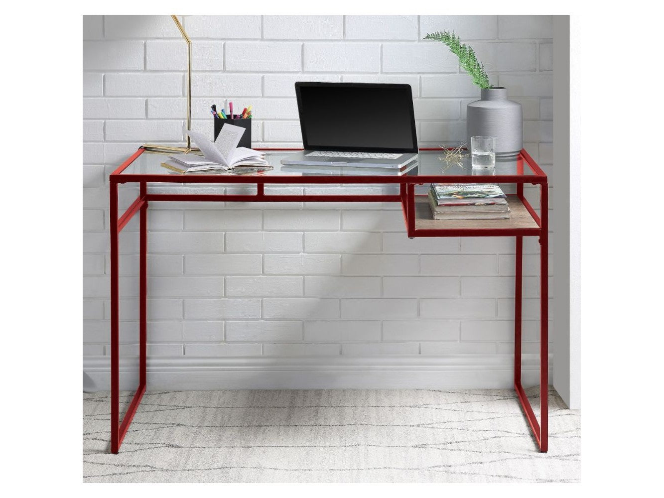 Yasin Red & Glass Desk - Ornate Home