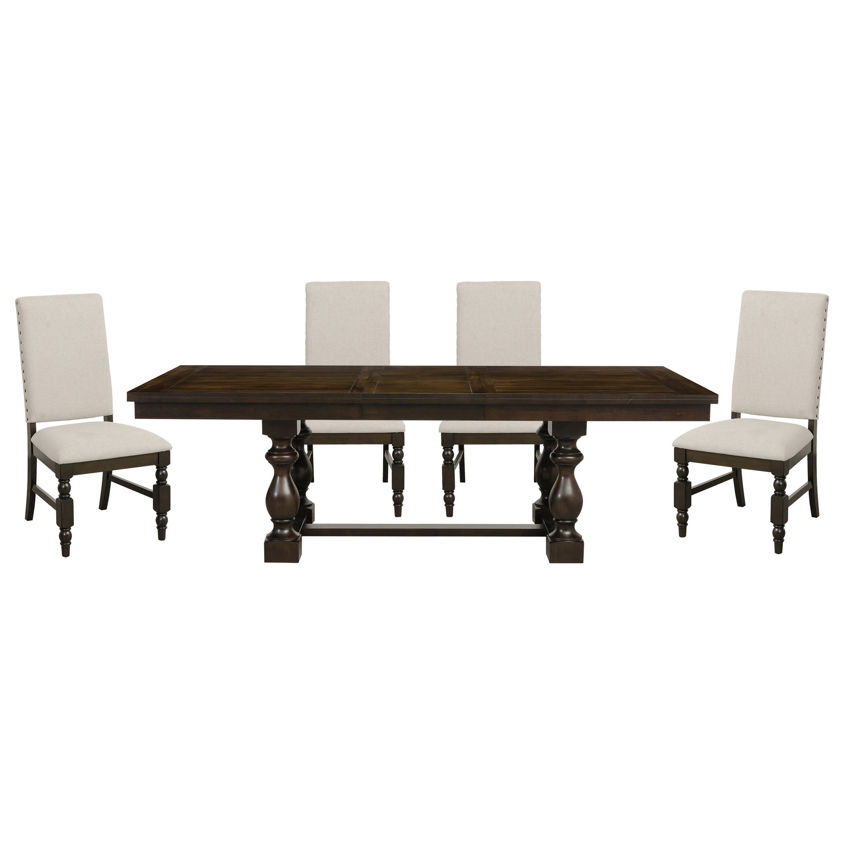 Yates Burnished Dark Oak / Cream 5-piece Dinig Table Set - Ornate Home