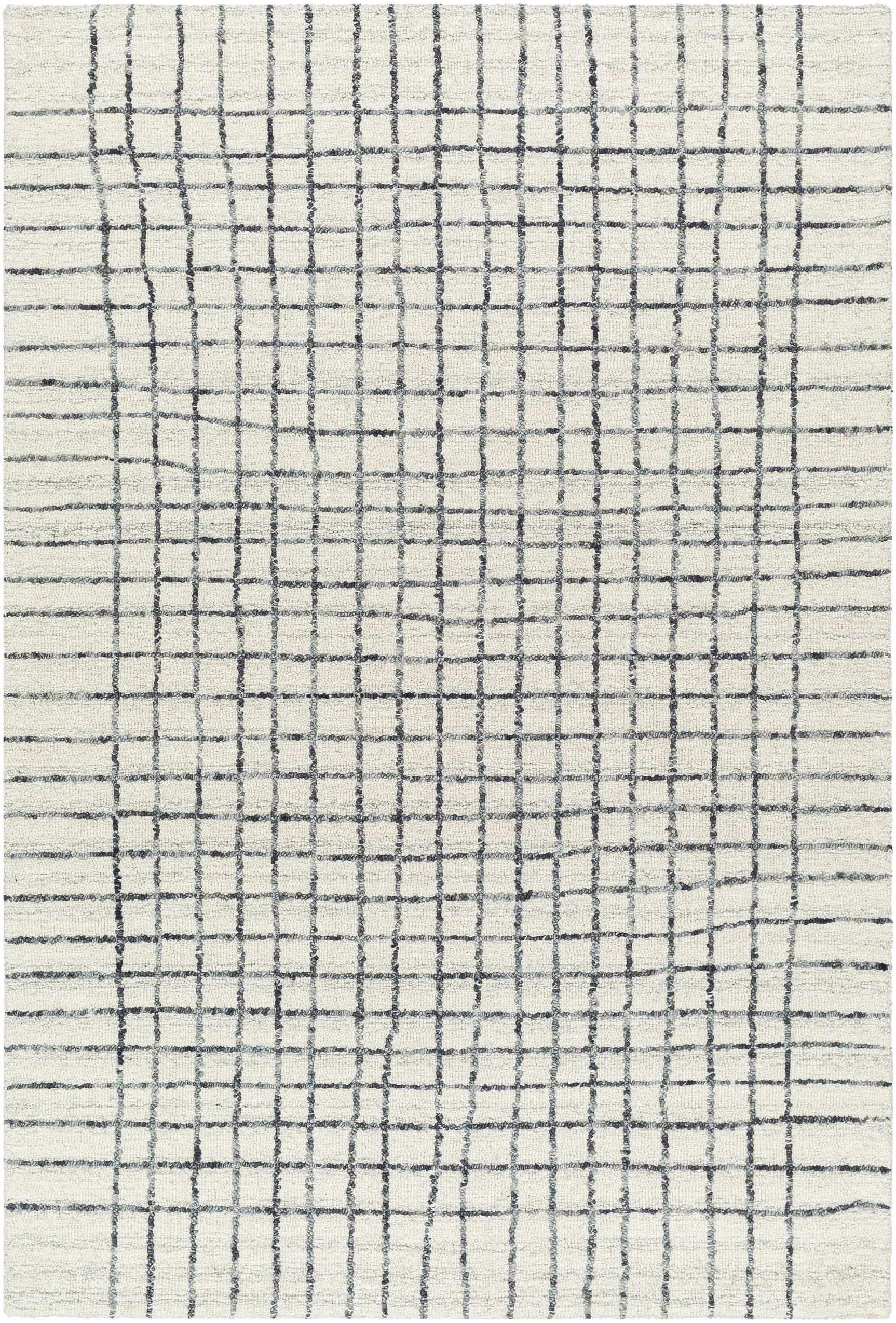 Yates White Grid Wool Area Rug - Clearance - Ornate Home