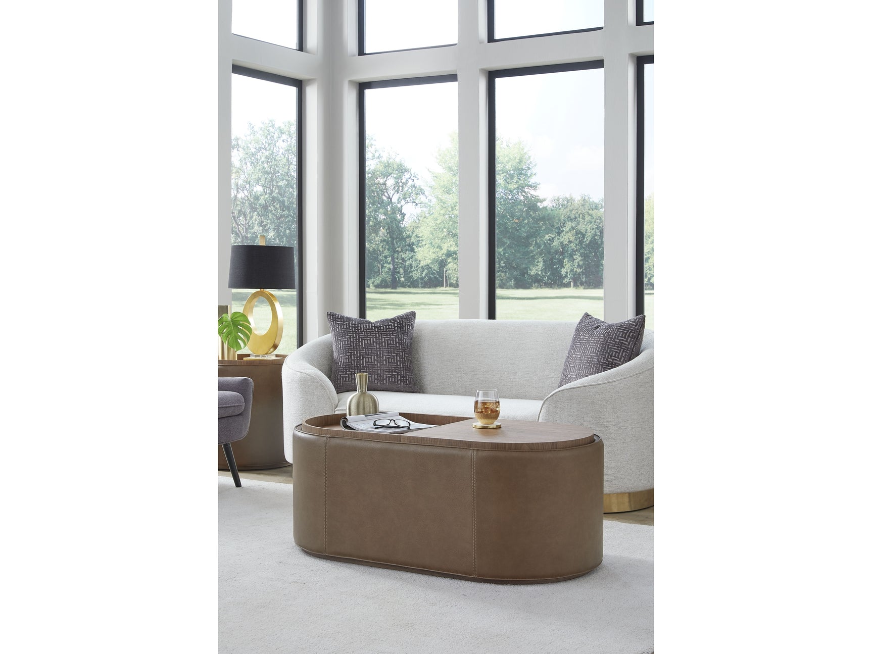 Yeal Sahara Leather Upholstered Storage Coffee Table with Wooden Tray Top and Casters - Ornate Home