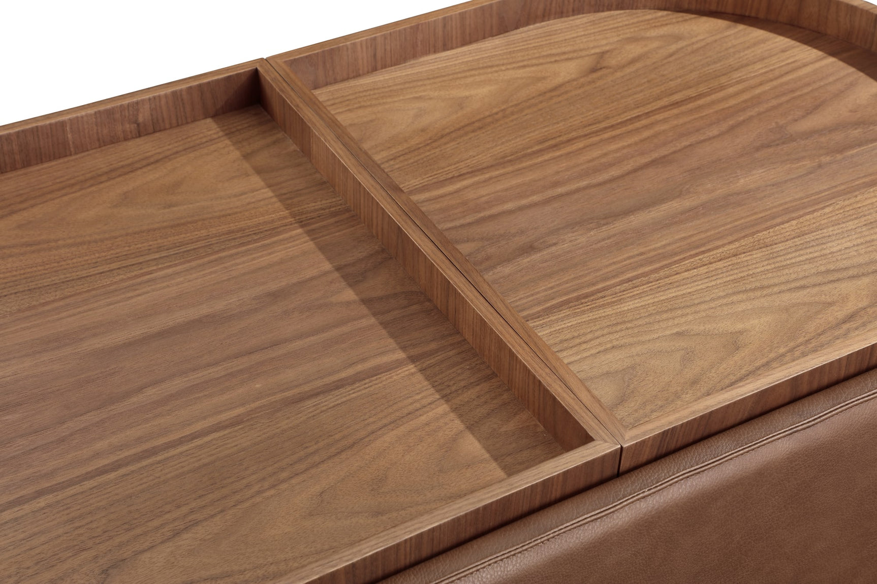 Yeal Sahara Leather Upholstered Storage Coffee Table with Wooden Tray Top and Casters - Ornate Home