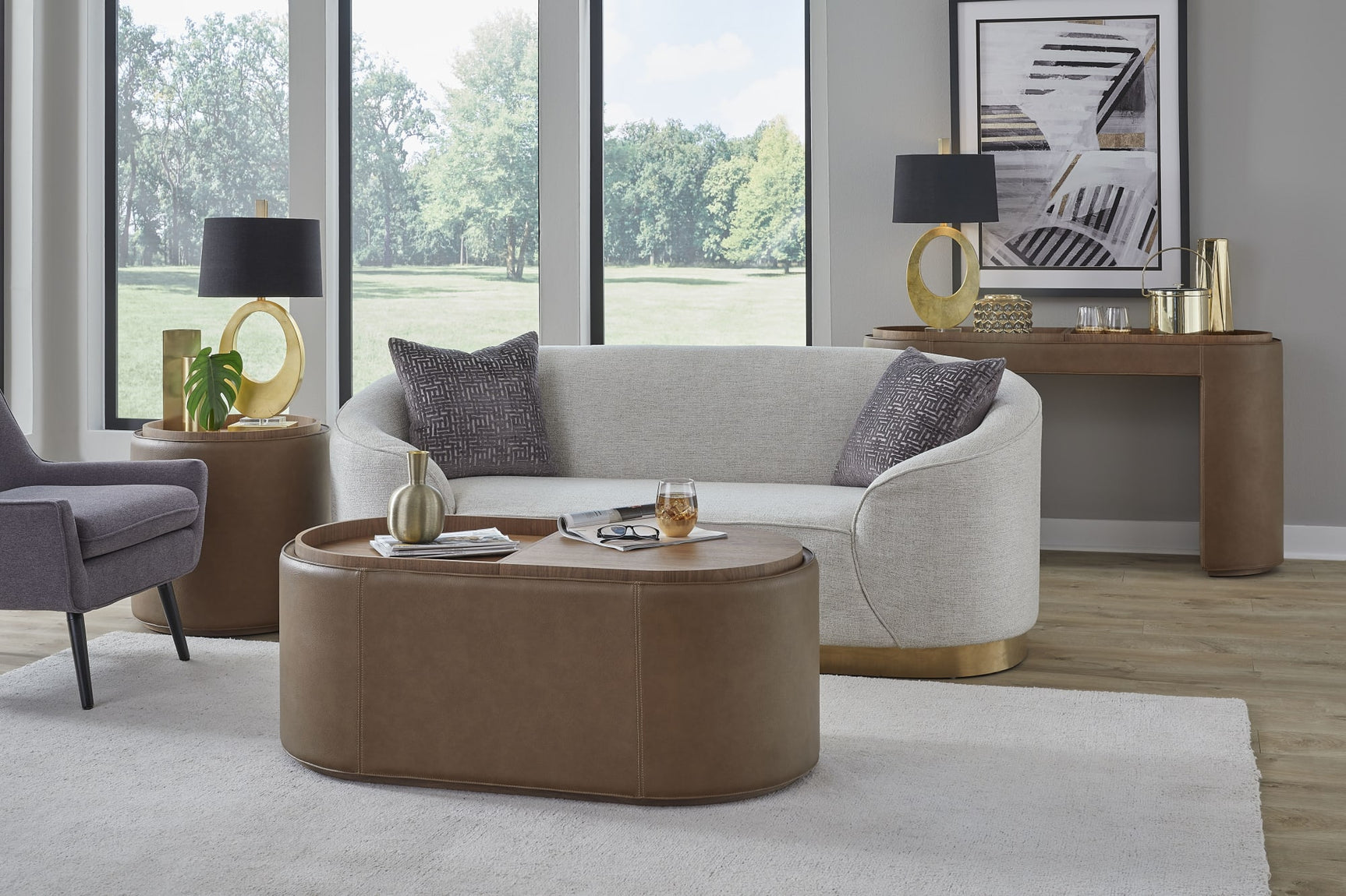 Yeal Sahara Leather Upholstered Storage Coffee Table with Wooden Tray Top and Casters - Ornate Home