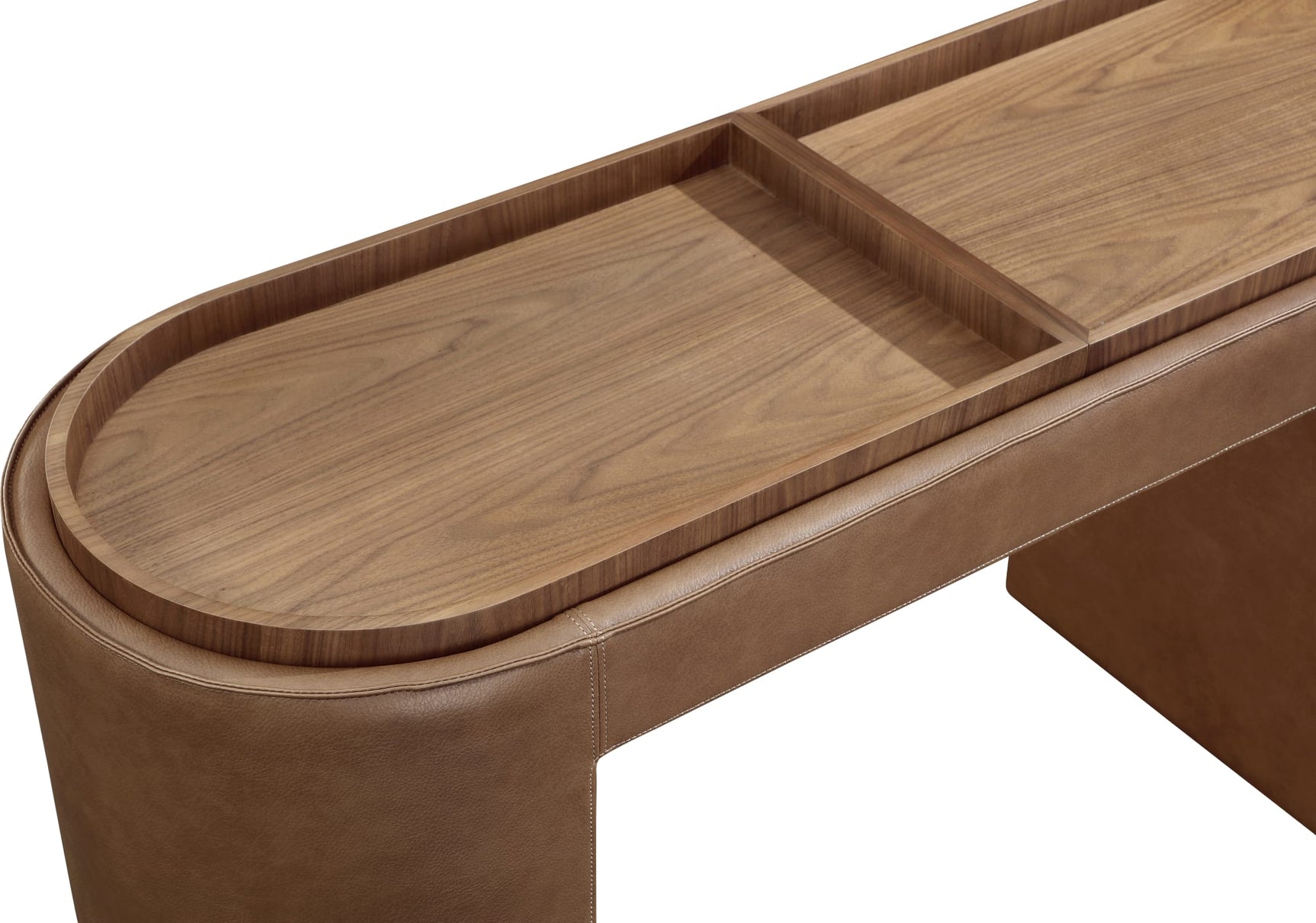 Yeal Sahara Leather Upholstered Storage Console Table with Wooden Tray Top - Ornate Home