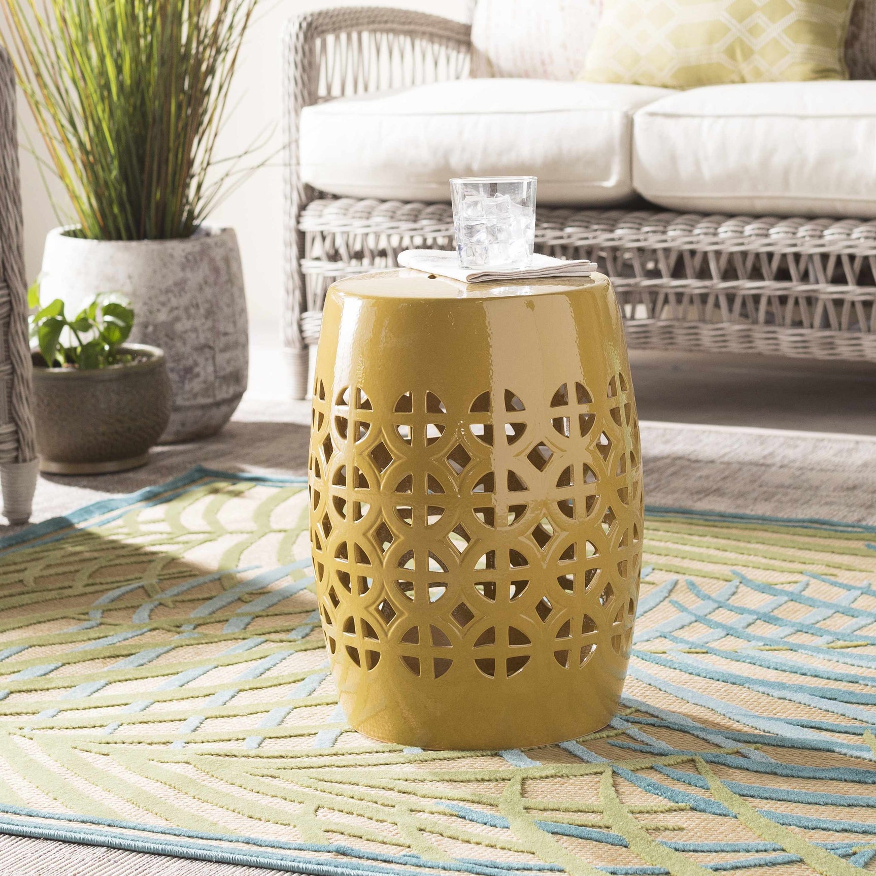 Yellow Ceramic Side Table - Ornate Home