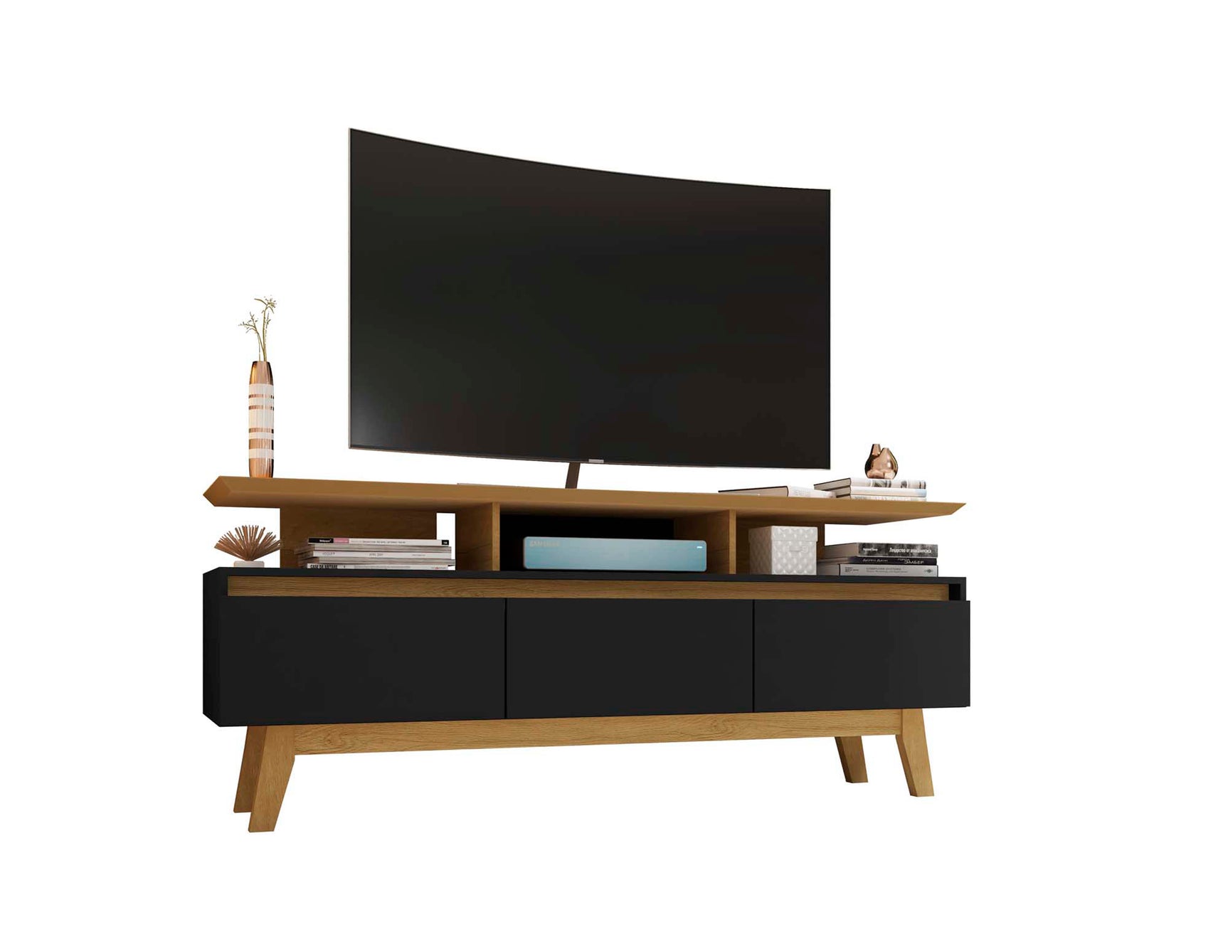 Yonkers 62.99 TV Stand in Black and Cinnamon - Ornate Home